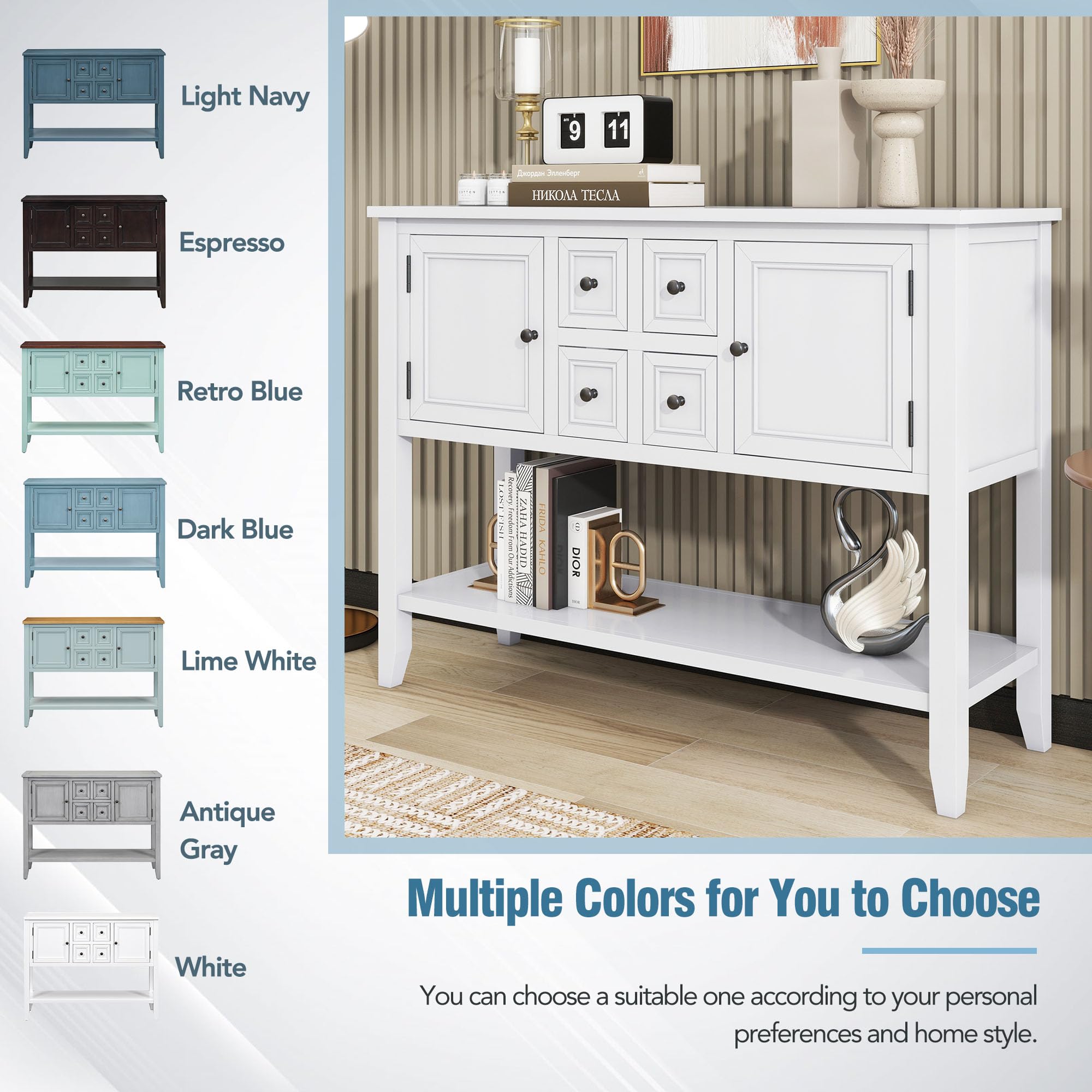 Harper & Bright White Buffet Cabinet - Kitchen Storage Sideboard with Drawers & Cabinets for Dining Room