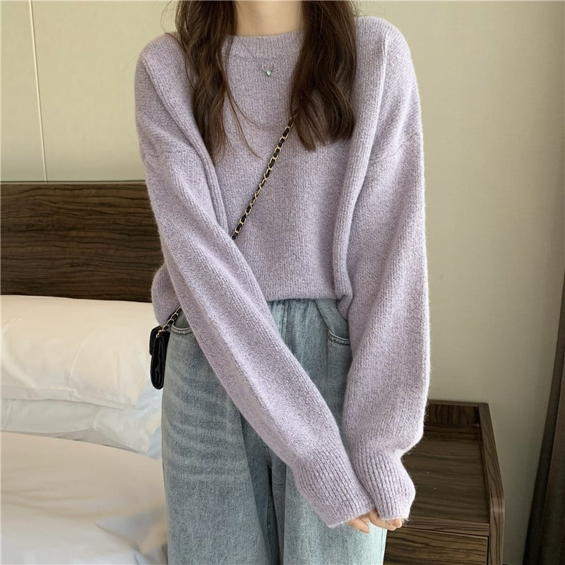 Soft Knitted Pullover Sweater for Women - Solid Color Loose Winter & Autumn Top 1954 | Cozy Casual Wear for Office, Travel & Everyday Outfits