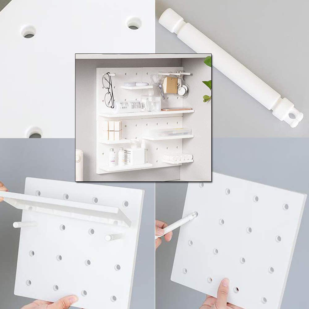 Pinelaxy Pegboard Floating Plastic DIY Wall Shelves - No Drilling Mounted Organizer for Living Room, Bedroom, Kitchen, Bathroom & Office - Perfect for Home Decor & Storage (White)