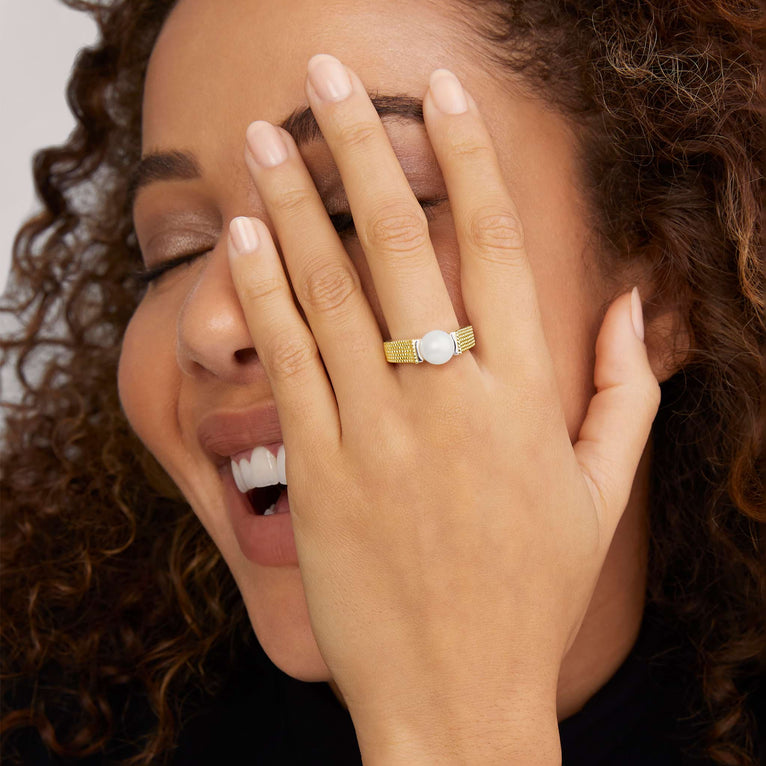 Elegant Two-Tone Caviar Pearl Ring for Women - Sterling Silver & Gold Plated - Perfect for Weddings, Parties & Special Occasions