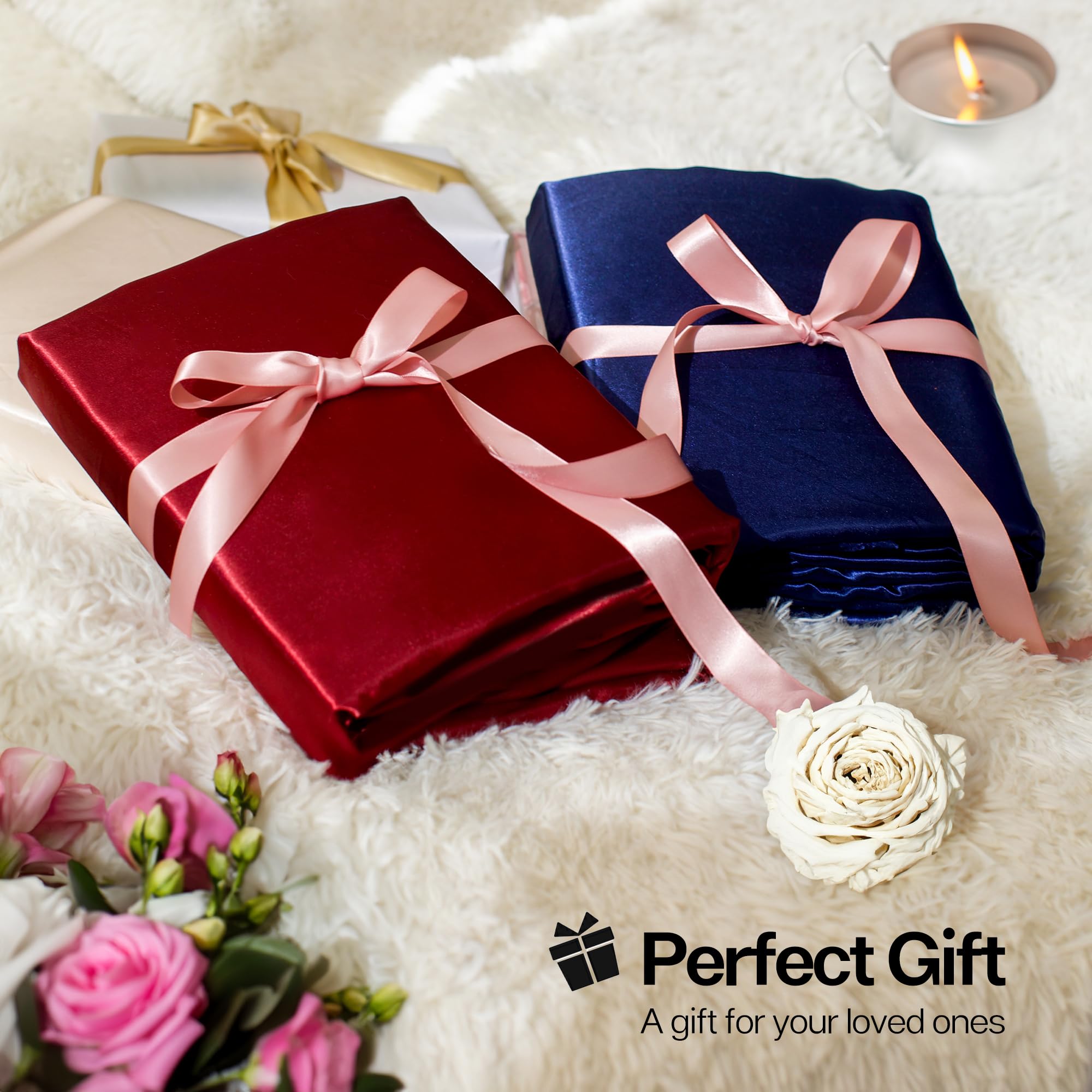 Luxury Satin Bed Sheets Set - 6 Piece King Size Silky Soft Bedding with 15