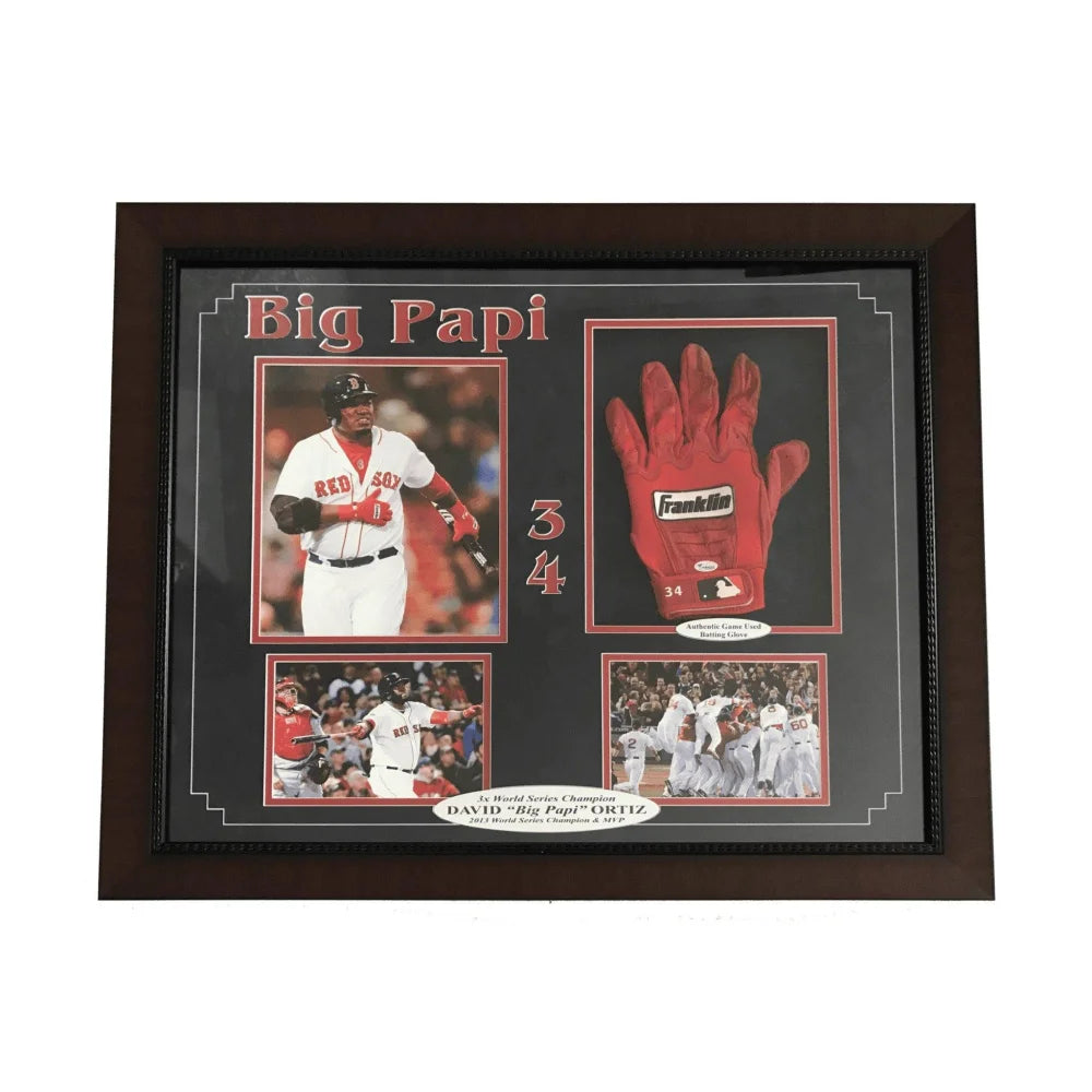 Authentic David Ortiz Game Used Batting Glove with COA - Framed 8x10 Red Sox Memorabilia - Perfect for Baseball Fans, Man Cave Decor, and Sports Collectors