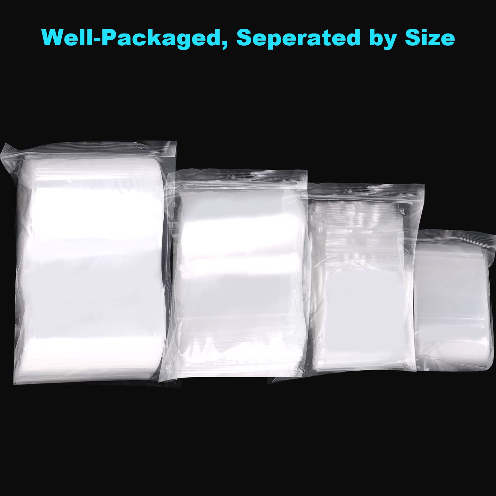 400 Pcs Resealable Clear Plastic Jewelry Bags - 4 Sizes (6x3.9, 4.7x3.1, 3.5x2.3, 2.7x2 Inches) 2 Mil Zipper Storage Bags for Jewelry, Pills, Beads & Small Crafts - Perfect for Organizing, Packaging & Gift Giving