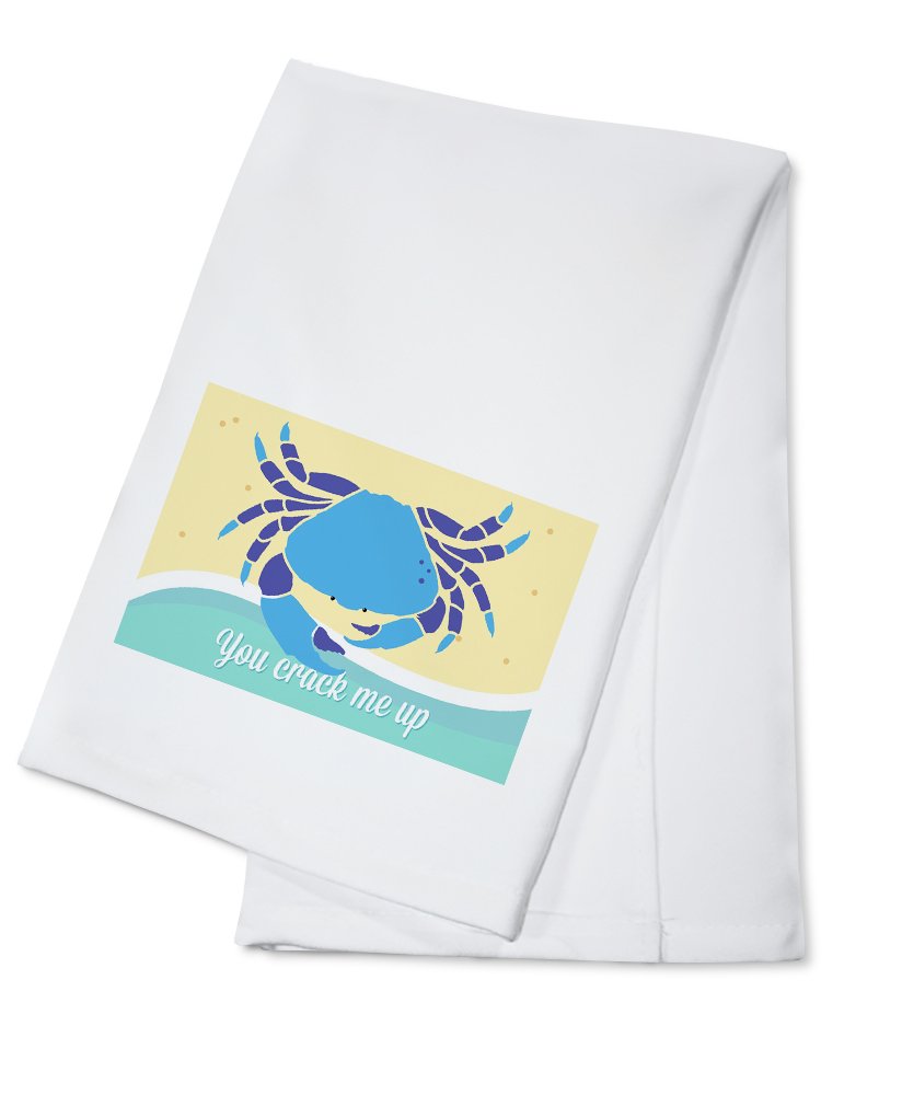 Blue Crab You Crack Me Up Cotton Tea Towel - 100% Soft Absorbent Kitchen Hand Towel for Dish Drying & Home Decor - Funny Coastal Kitchen Accessories for Beach House & Seafood Lovers