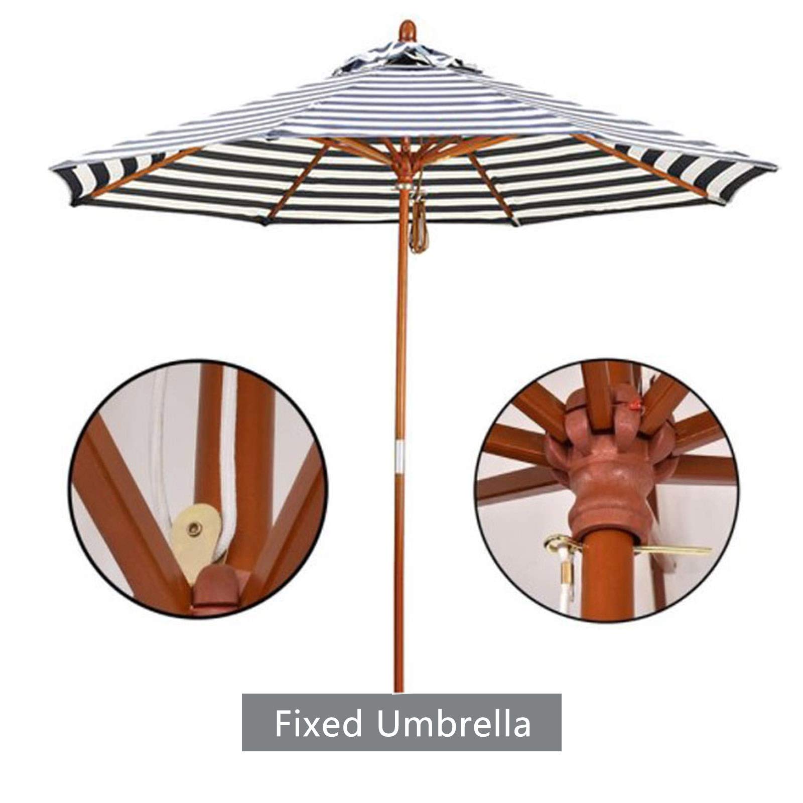 9ft Striped Beach Umbrella with Wooden Pole - Portable Patio Sun Shade for Outdoor, Backyard, Pool & Market - Perfect for Beach Days, Garden Relaxation & Outdoor Dining
