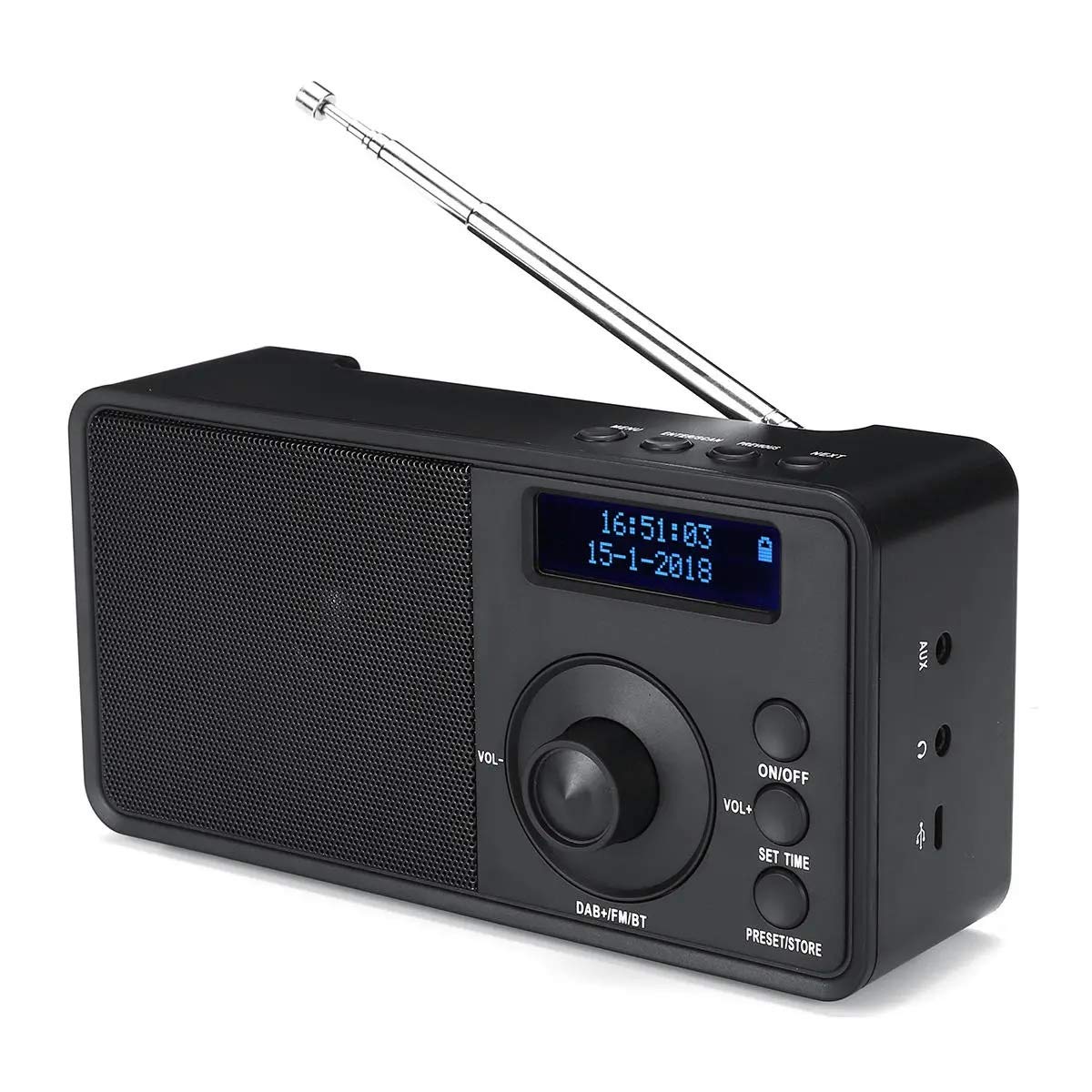 Portable Bluetooth Speaker with Digital Radio, LCD Display, FM, AUX, Alarm Clock - Wireless Stereo Sound for Outdoor, Travel, Home & Office Use