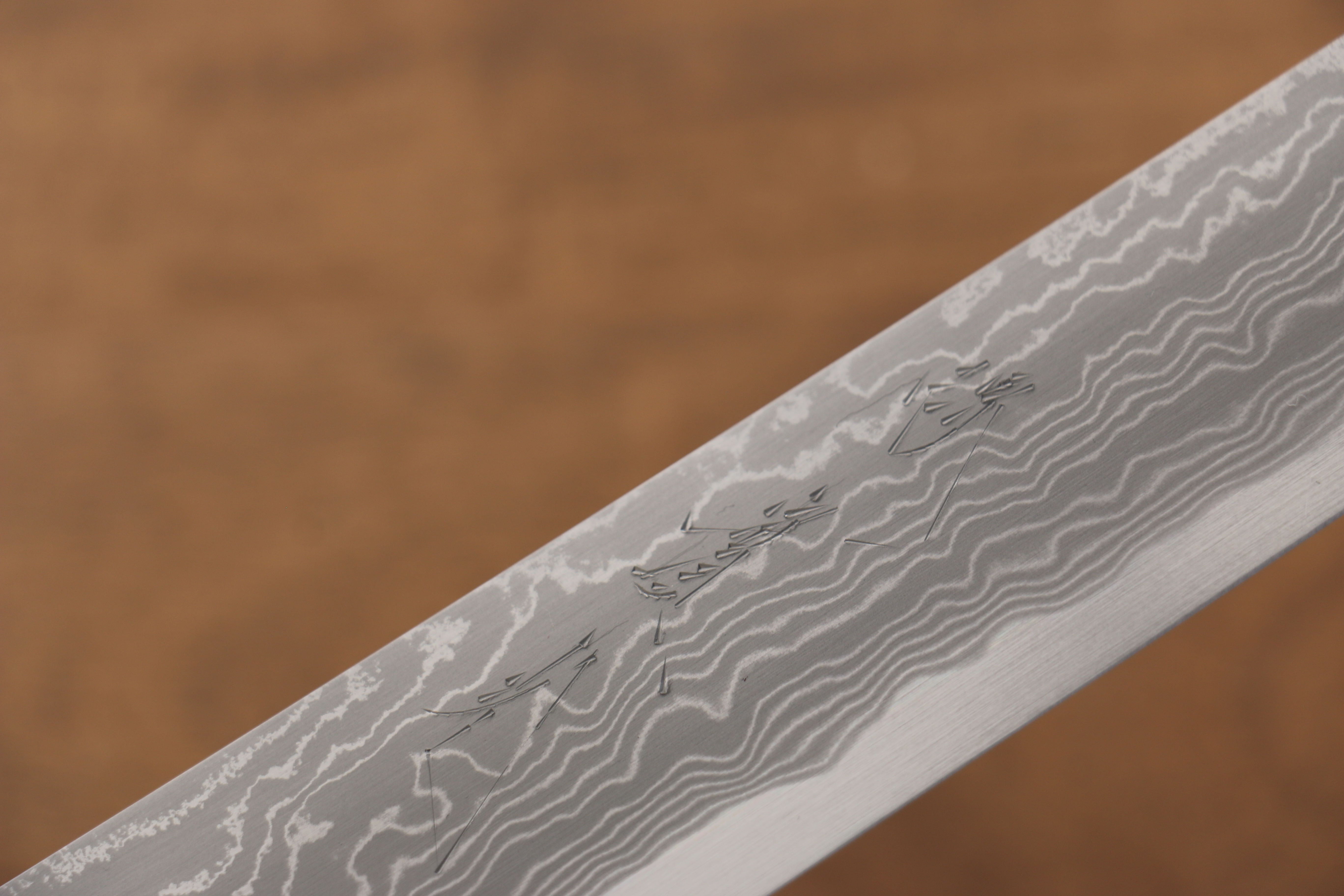 Premium Jikko Blue Steel Damascus Sakimaru Sujihiki Knife 300mm - Handcrafted Japanese Chef Knife with Ebony Wood Handle & Double Ring Design - Perfect for Slicing Sashimi, Meat, and Precision Cutting in Professional Kitchens