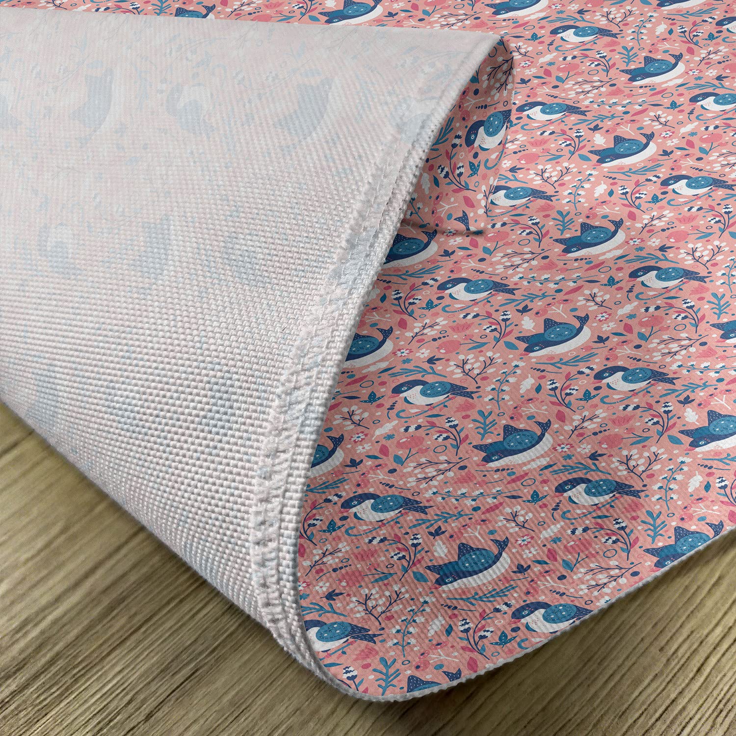 Ambesonne 4-Pack Botanical Placemats Set - Floral & Swallow Bird Design, Washable Fabric Table Mats for Dining Room & Kitchen Decor in Coral, Pink & Blue | Perfect for Spring Tablescapes, Dinner Parties & Home Styling