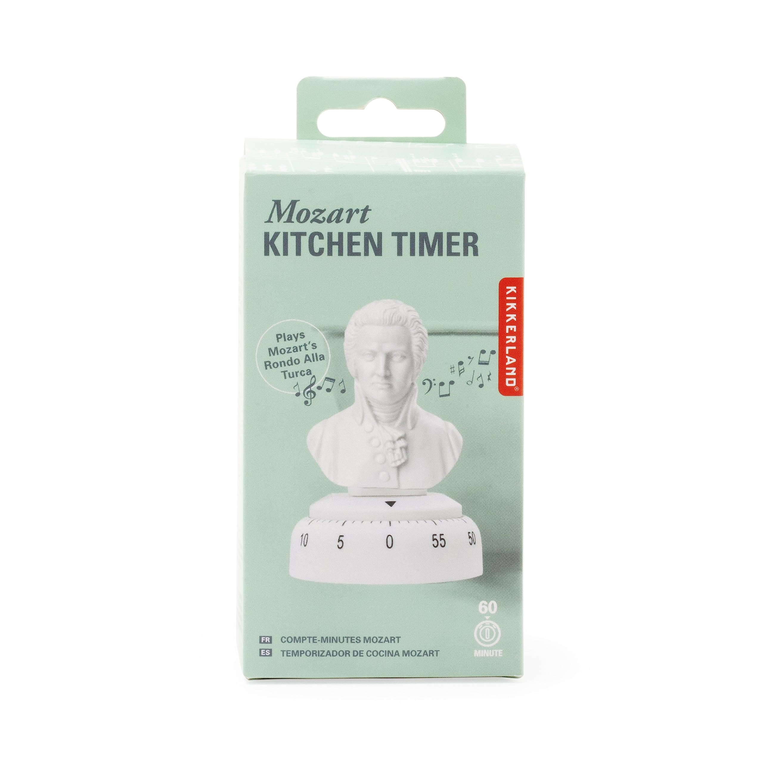 Kikkerland Mozart Mechanical Kitchen Timer - 60 Minute Wind Up Cooking Timer with Rondo Alla Turca Melody, White - Perfect for Baking, Reading, Sports & Classroom Activities