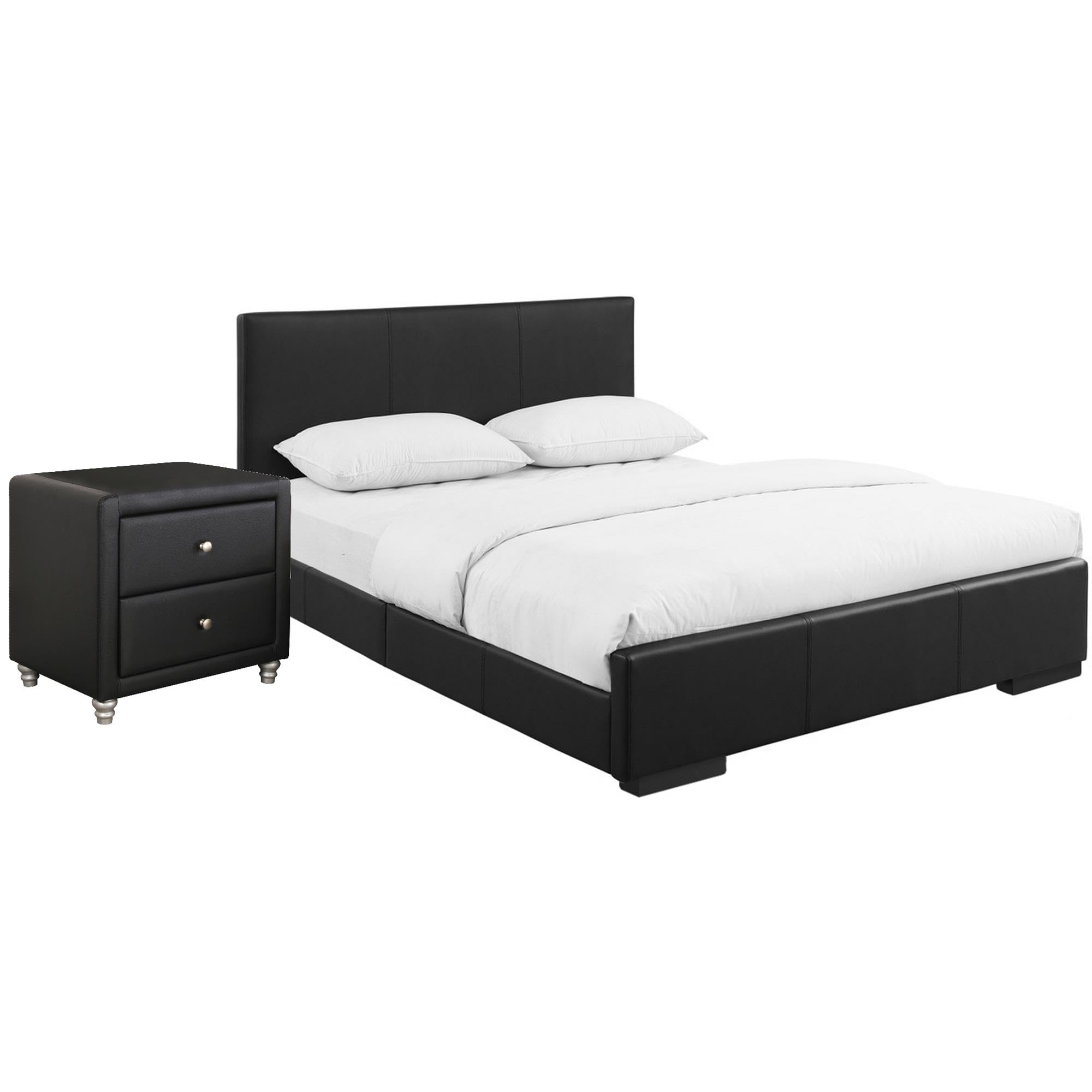 Camden Isle Hindes Upholstered Platform Bed Frame - Twin Size with Nightstand - Modern Black Fabric Bed for Small Spaces - Perfect for Guest Rooms, Dorms & Apartments