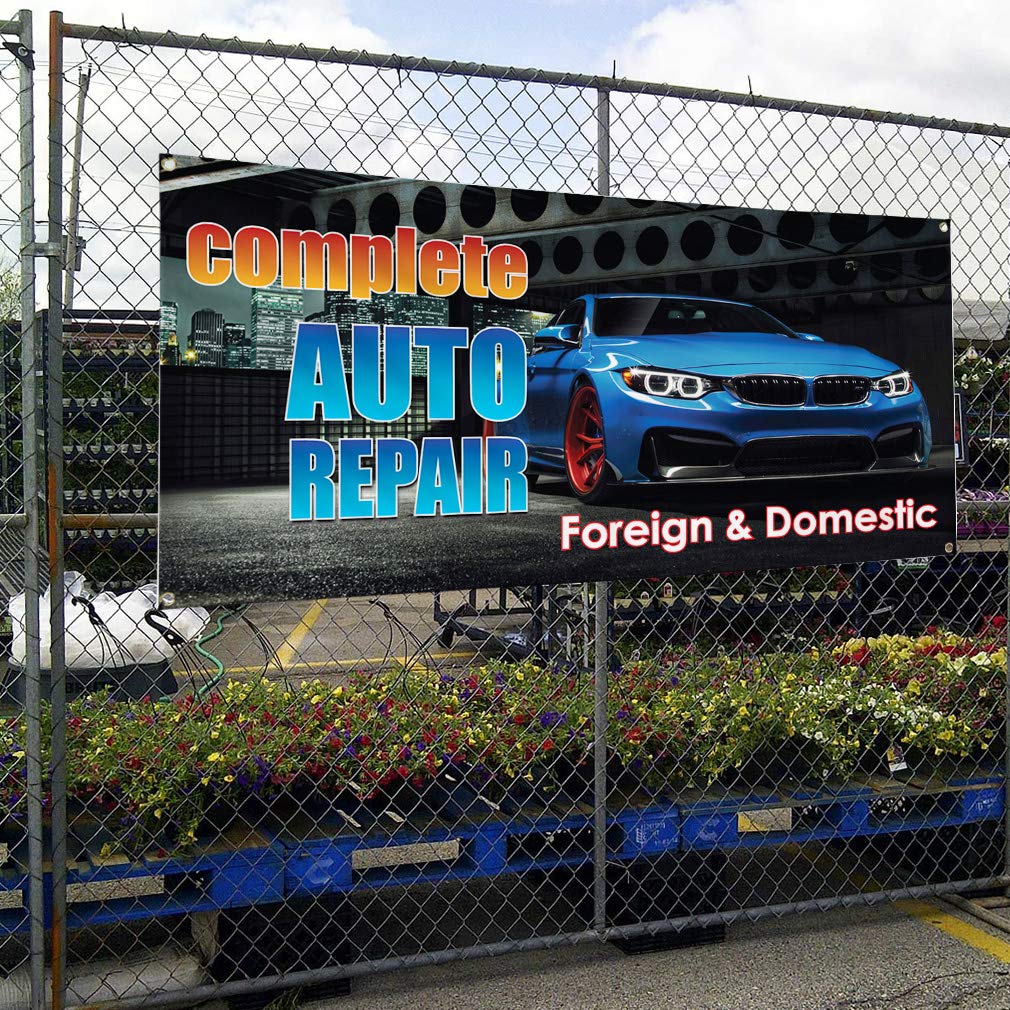 Durable 60x144 Inches Vinyl Banner for Auto Repair Shops - Weatherproof, Industrial Strength with 10 Grommets - Perfect for Outdoor Yard Signs, Car Dealerships & Vehicle Advertising