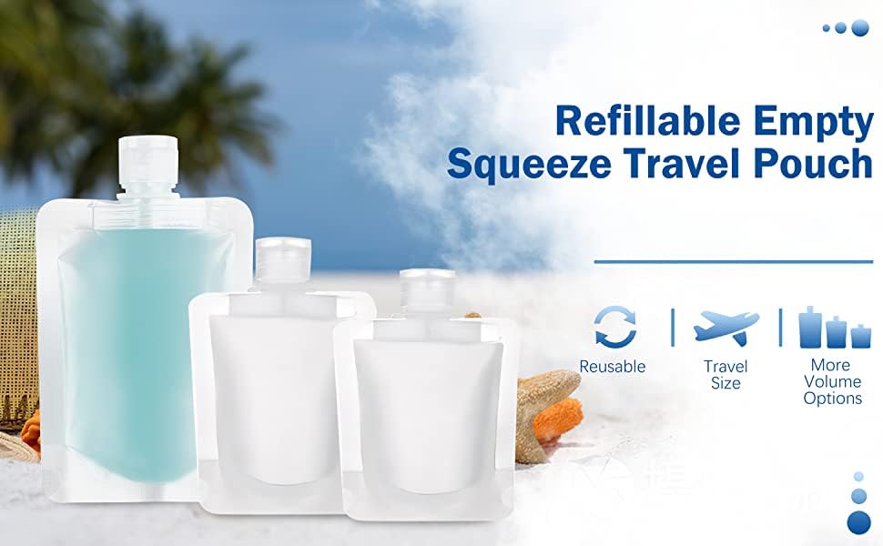 FELOFIX White Refillable Travel-Size Squeeze Pouch - Leakproof Stand Up Cosmetic Containers for Toiletries, Lotion, Shampoo & Shower Gel (30ml/50ml/100ml) - Perfect for Air Travel, Gym Bag & Camping Essentials