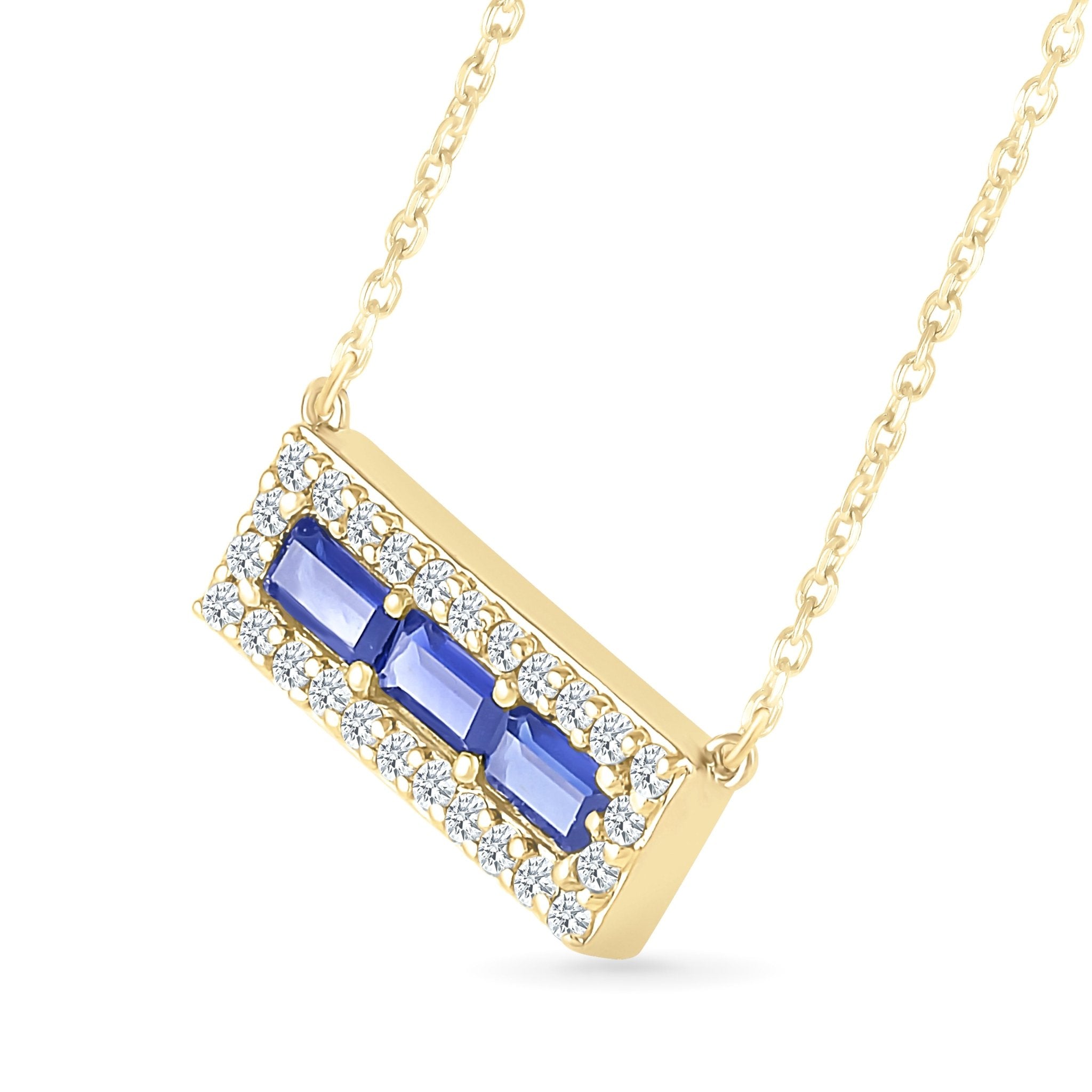 10k Yellow Gold Blue and White Sapphire Bar Necklace – Elegant Dainty Jewelry for Women, Perfect for Everyday Wear, Date Nights & Special Occasions