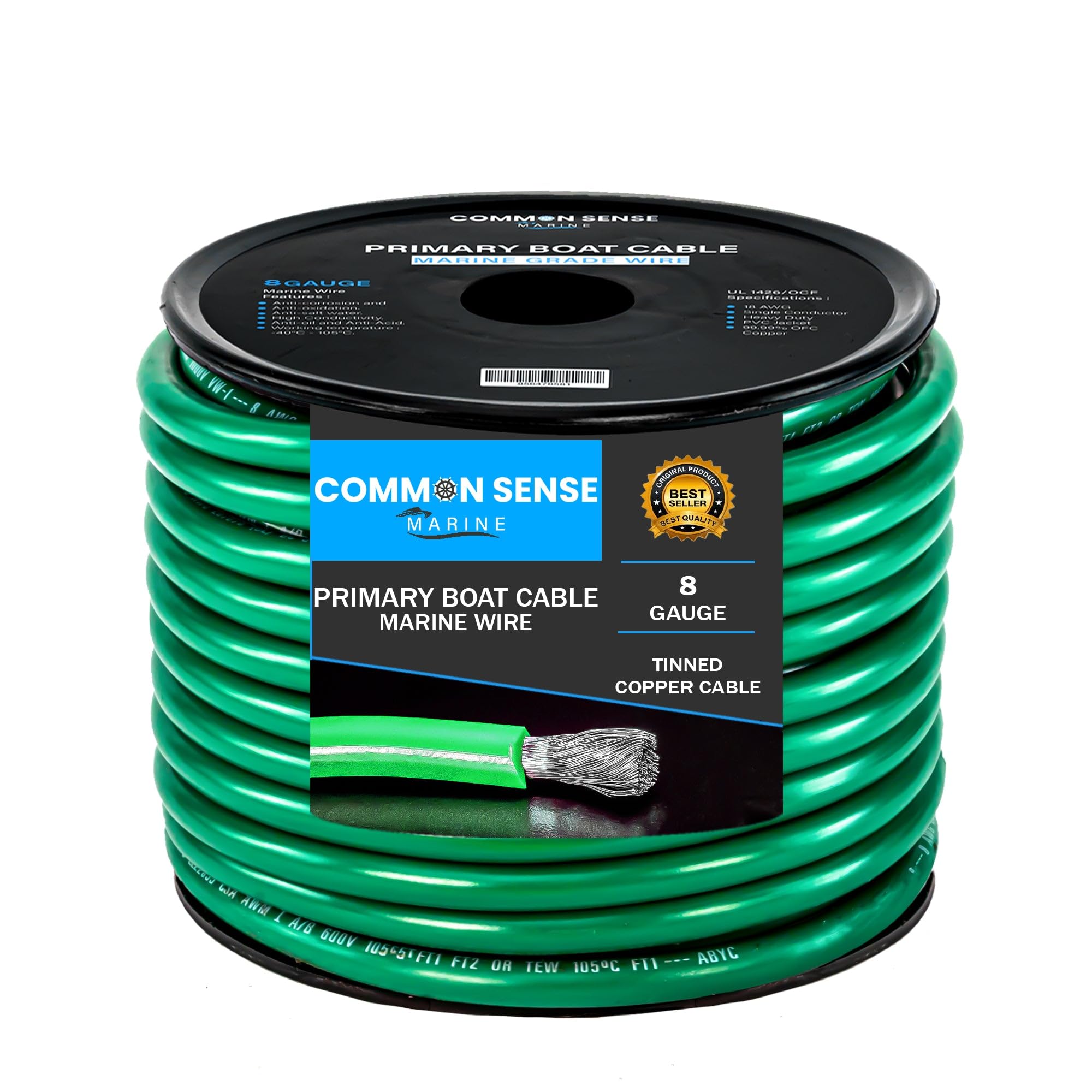 8 Gauge Primary Boat Cable - 100 ft Marine Grade Tinned Oxygen-Free Copper Wire (8 AWG) - UL 1426 Standard PVC Wire for Marine, Automotive, RV, Trailer & Audio Systems - Perfect for Boat Wiring, Car Audio Installations & Off-Grid Power Applications