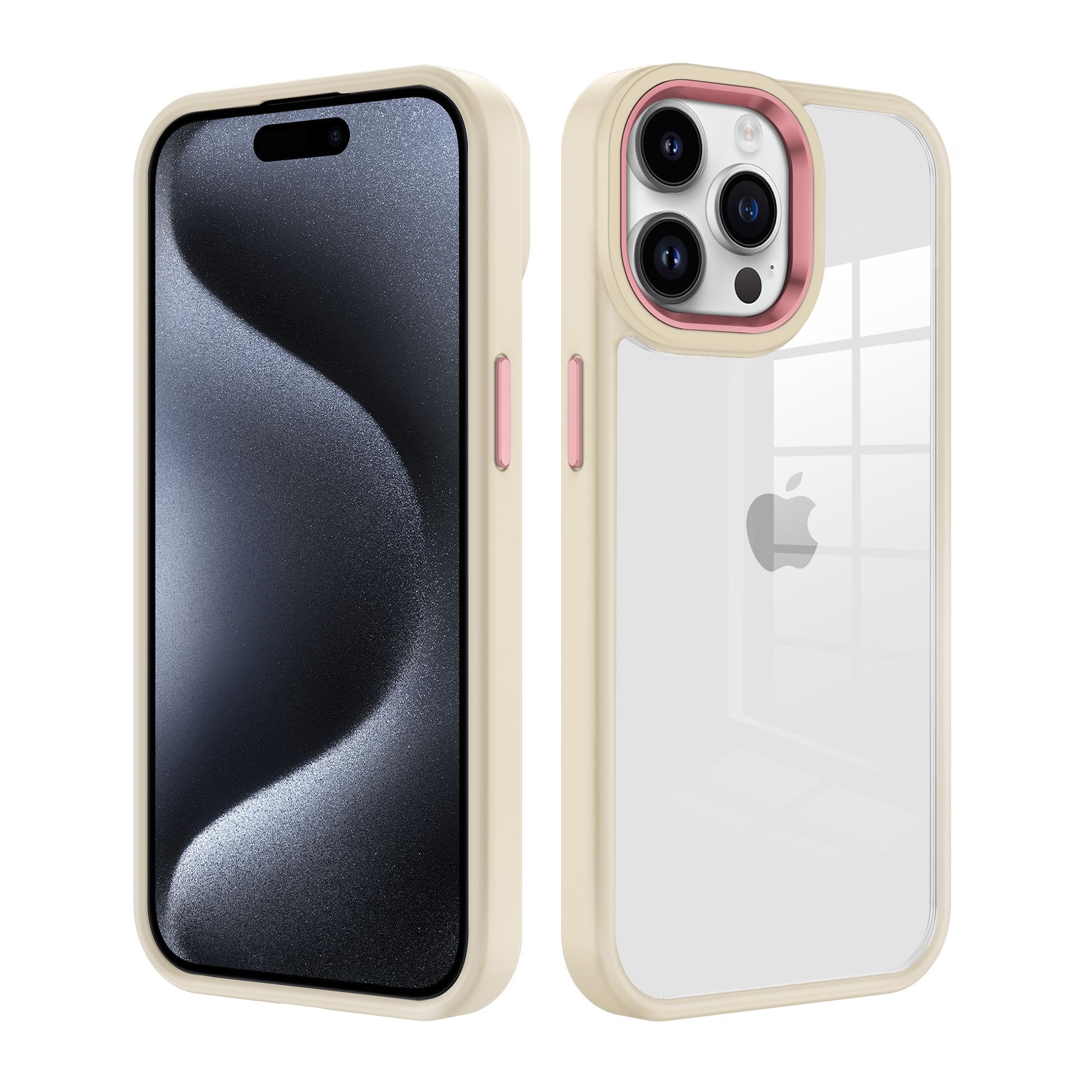 Premium Shockproof iPhone 15 Pro 6.1-Inch Case - Anti-Yellowing Clear Bumper Cover with Beige Accents | Perfect for Outdoor Activities, Gym Workouts & Everyday Protection