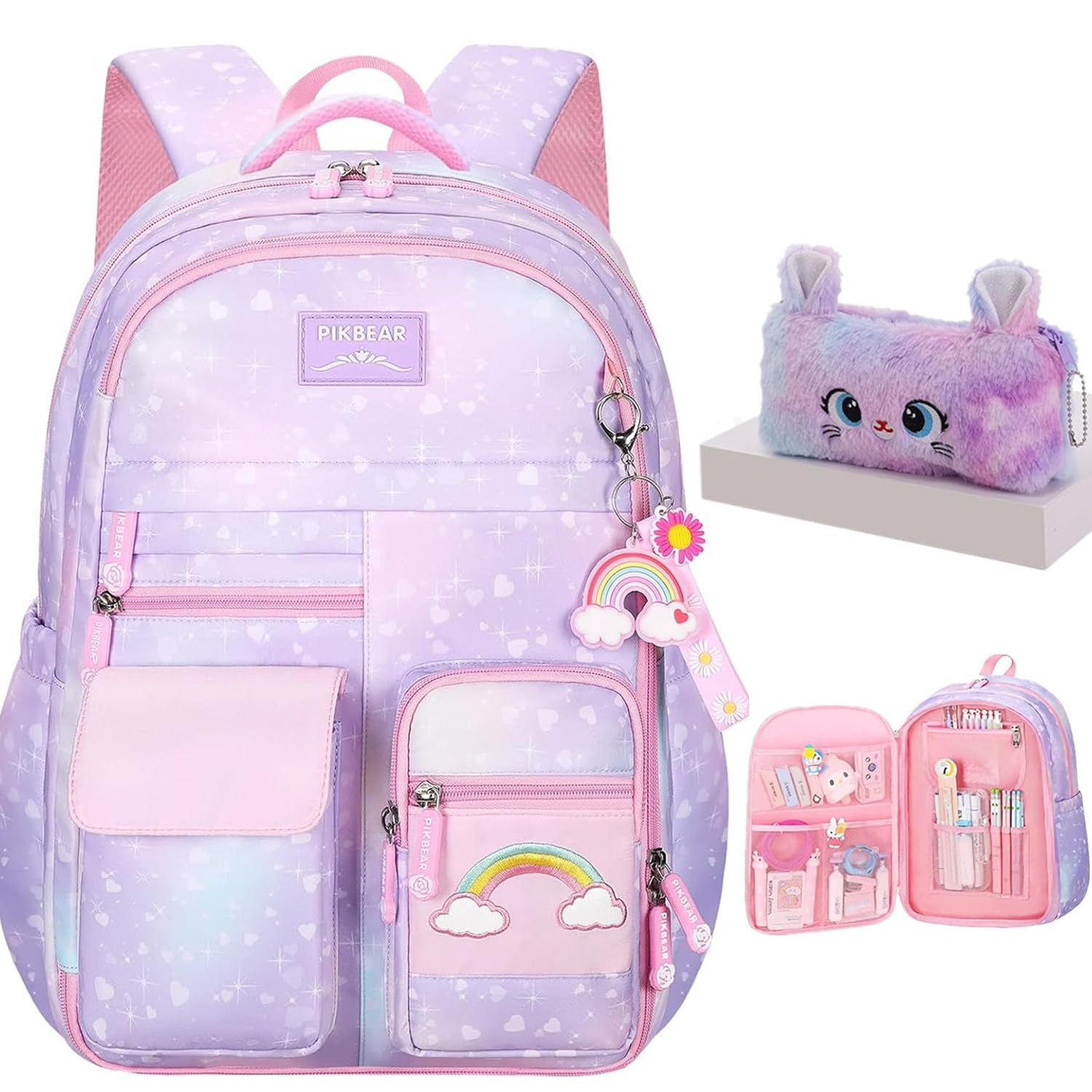 Cute Rainbow Girls Backpack for School - Kawaii Kids Book Bag for Elementary & Primary Students | Perfect for Daily Use, Classroom, Travel & Outdoor Activities