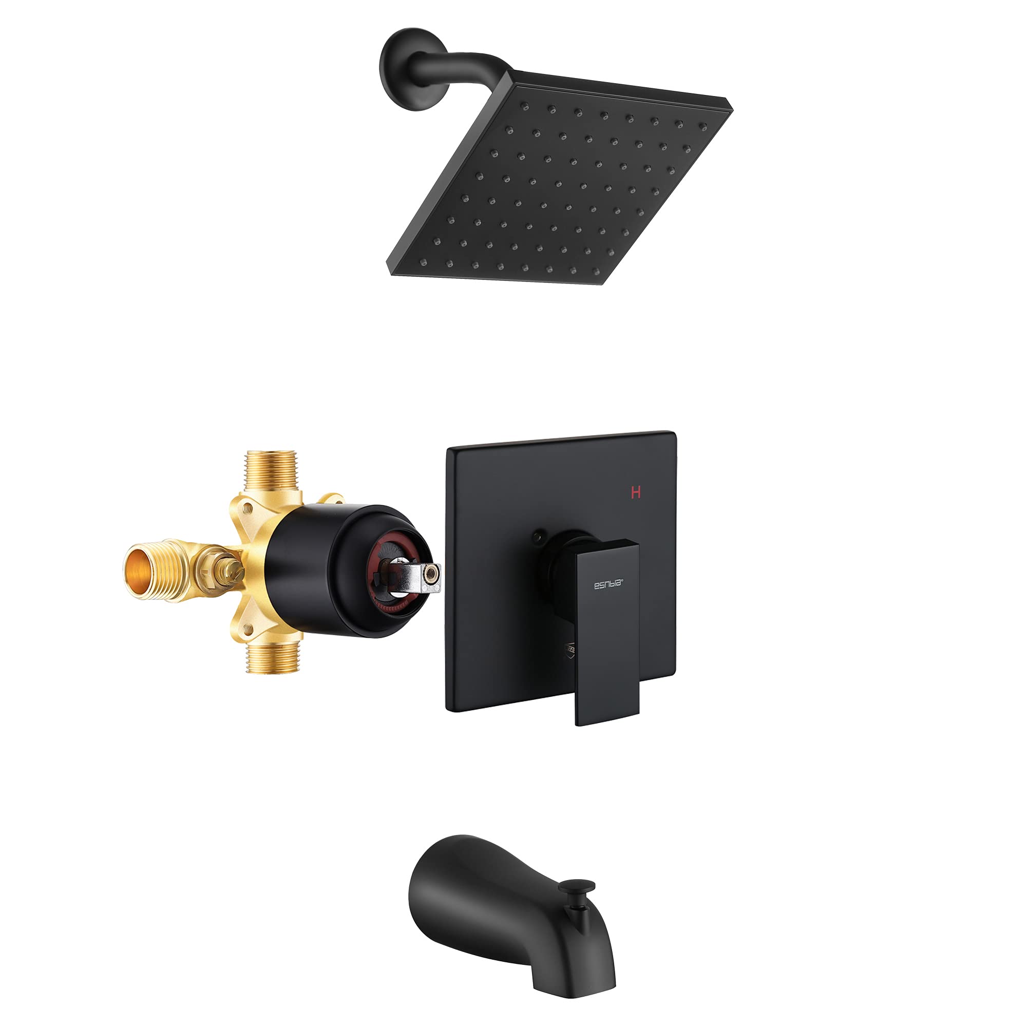 Premium Matte Black Shower Tub Faucet Set with 6-Inch Rain Shower Head, Tub Spout & Valve - Single Handle Bathroom Fixture for Modern Home Renovation | Perfect for Master Bath, Guest Bath & Spa-Like Shower Experience