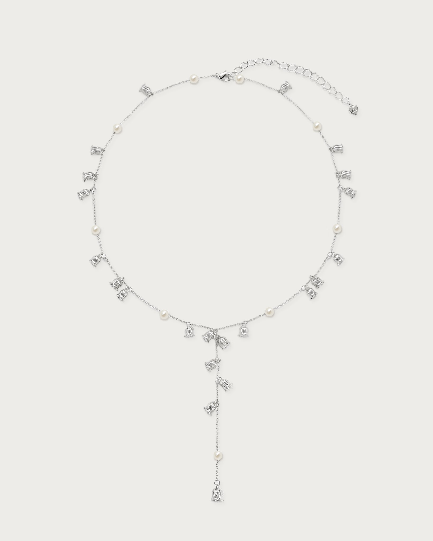 Elegant Silver Lily of the Valley Pearl Lariat Necklace for Women - Perfect for Weddings, Parties & Special Occasions