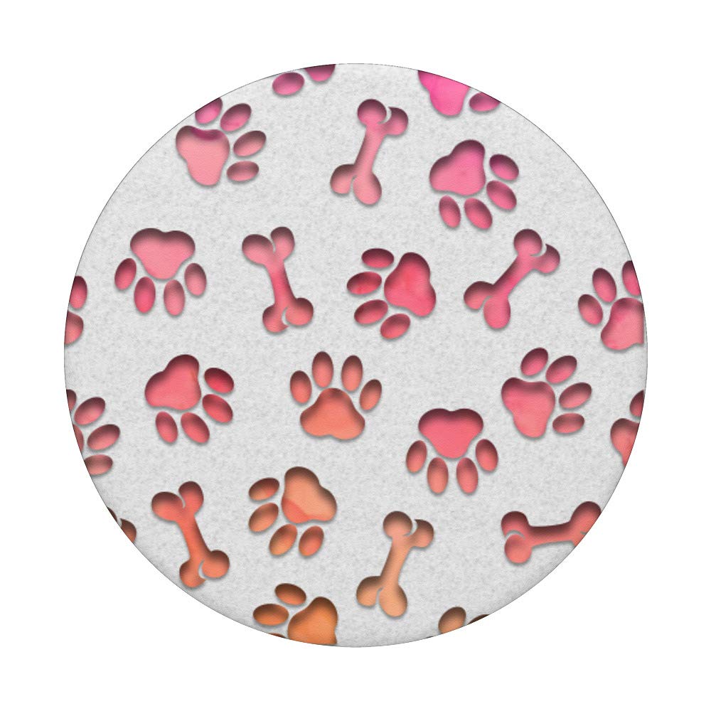 Swappable PopGrip with Pink & Orange Watercolor Dog Paw Print Bones on White - Cute Phone Grip for Pet Lovers, Perfect for iPhones, Samsung & Smartphones