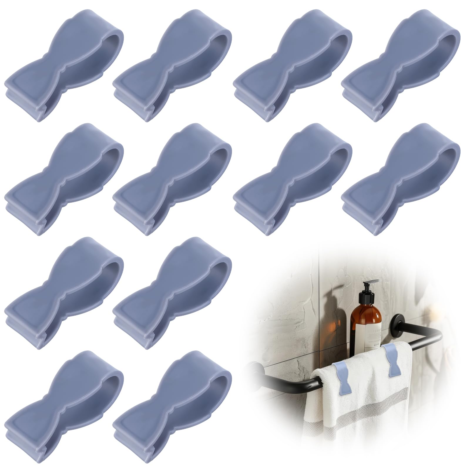 12-Pack Plastic Chair Towel Clips - Non-Slip Kitchen & Bathroom Towel Holders, Grey - Keep Towels Secure on Chairs, Strollers, Gym Bags & More
