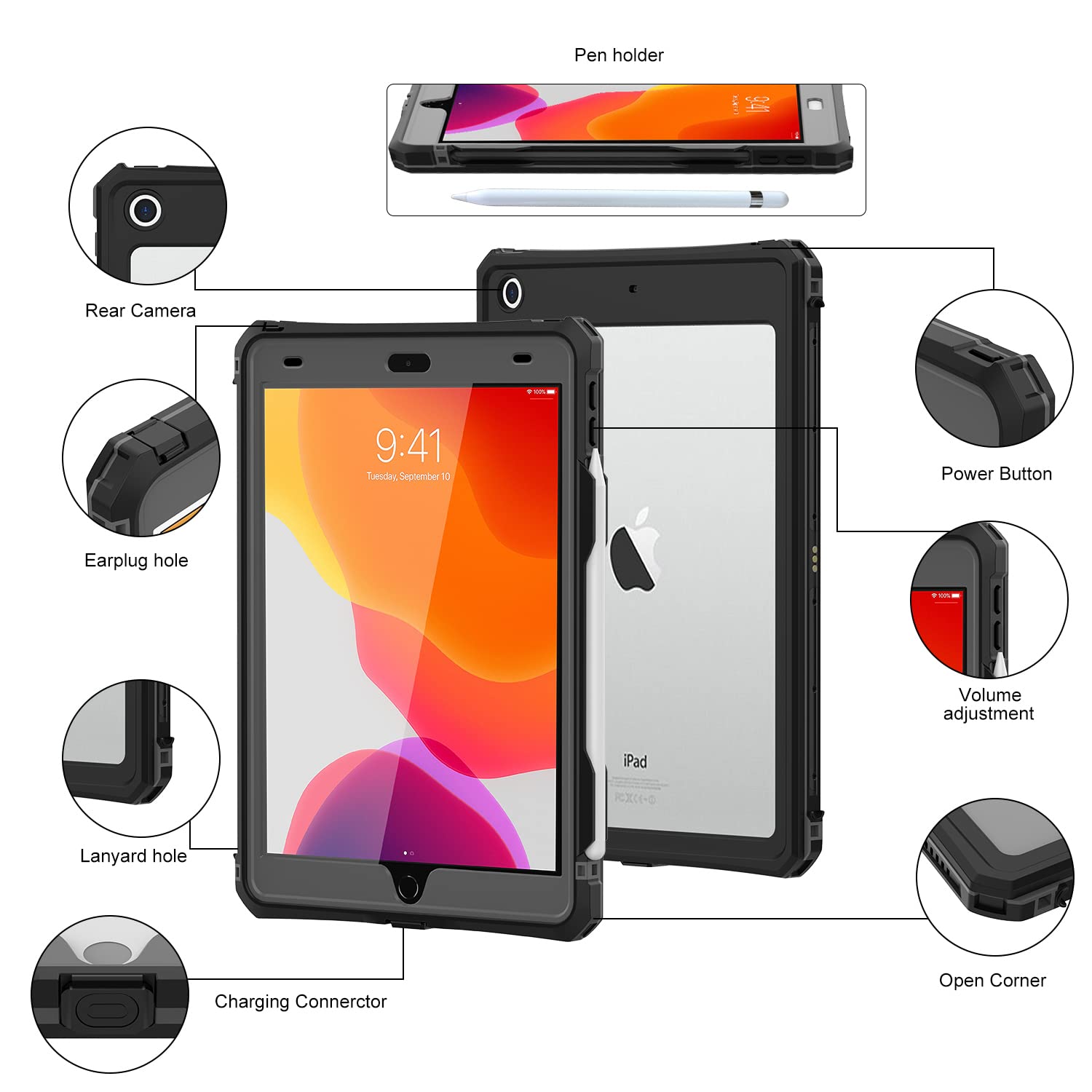 Heavy Duty Waterproof Shockproof Case for iPad 10.2 (9th/8th/7th Gen 2021/2020/2019) - Full Body Protective Cover with Built-in Screen Protector & Adjustable Shoulder Strap | Perfect for Outdoor Adventures, Travel, and Kids' Use