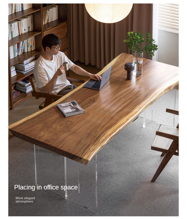 Premium Black Walnut Solid Wood Dining Table with Natural Edge - Large Top for Kitchen, Dining Room & Home Decor