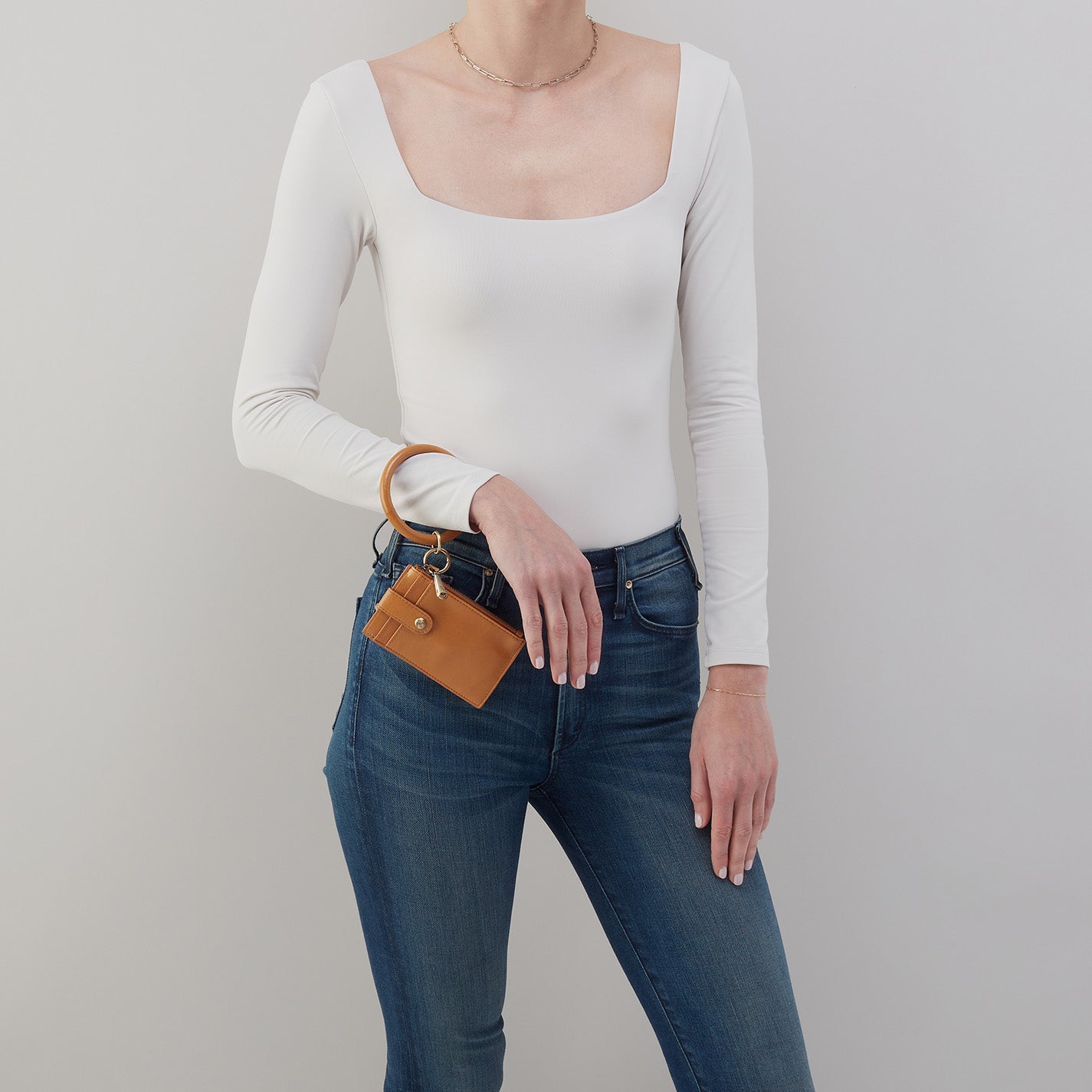 Polished Leather Ring Credit Card Wristlet Wallet - Natural Color for Women's Everyday Use, Travel & Shopping