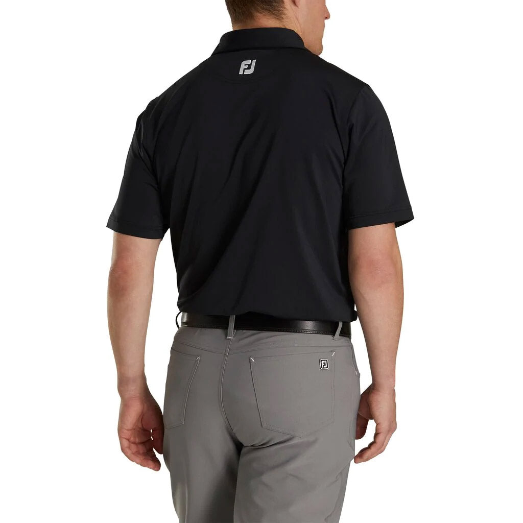 FootJoy Athletic Fit Lisle Solid Gingham Trim Self Collar Black Men's Golf Polo Shirt - Moisture Wicking & UV Protection for Golf & Outdoor Sports