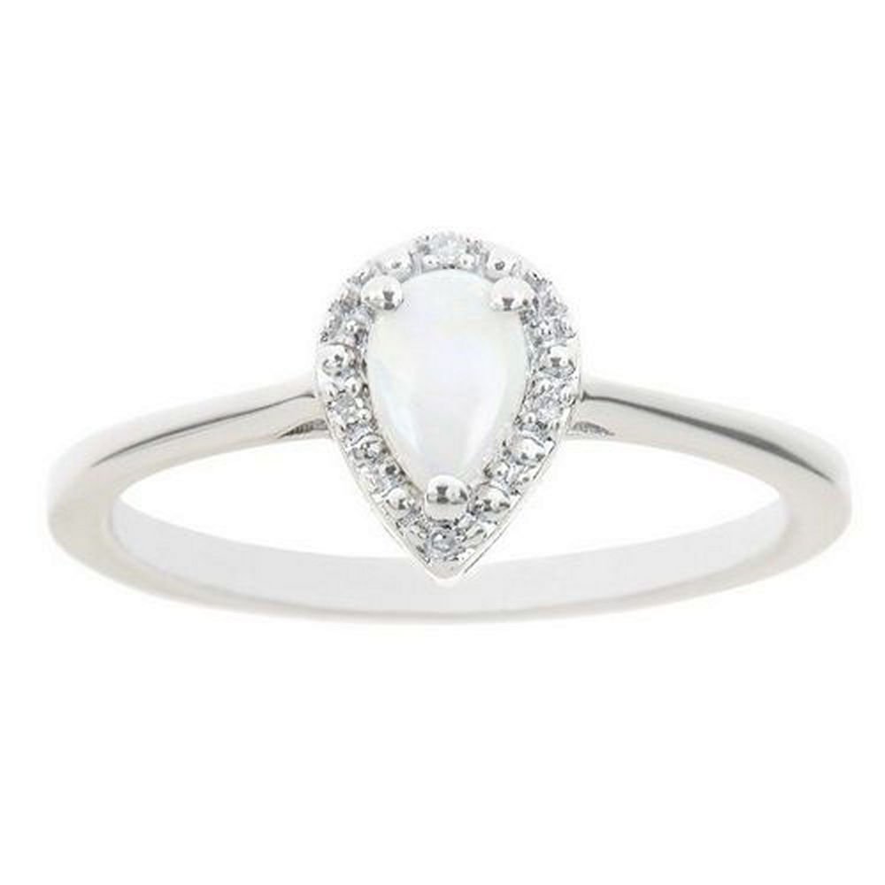 0.23 Carat Pear Shape Opal & Diamond Halo Engagement Ring - 6mm x 4mm Size - Perfect for Wedding Proposals, Anniversary Gifts & Bridal Jewelry