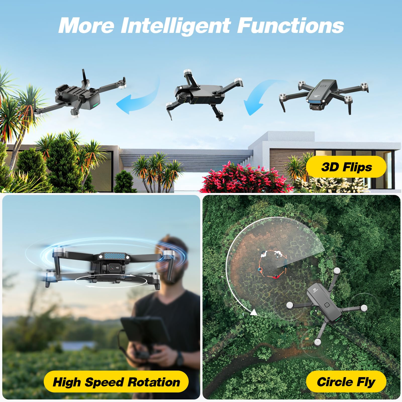 DEERC D20S Foldable Drone with 1080P HD Camera - Brushless Motor, 2 Batteries, Altitude Hold & Optical Flow - Best RC Quadcopter for Kids & Beginners | Perfect for Outdoor Adventures, Aerial Photography & STEM Learning Toys Gifts