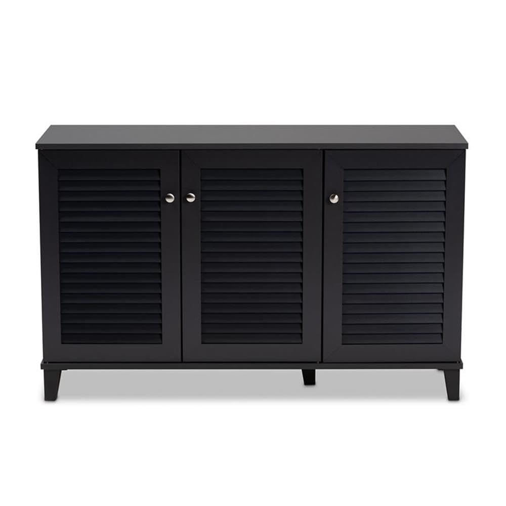 Baxton Studio Coolidge Modern 8-Shelf Shoe Storage Cabinet - Dark Grey Wooden Organizer for Entryway, Closet & Bedroom Shoe Display
