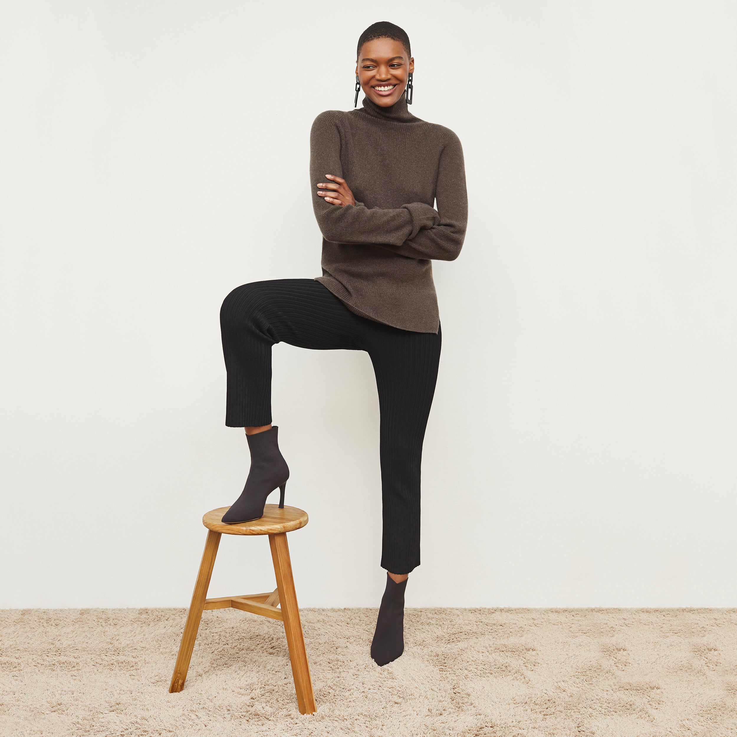 Finley Stretch Pant Ribbed Jardigan Knit Pants for Women - Soft Comfortable High Waist Trousers in Black | Perfect for Work, Travel & Casual Wear