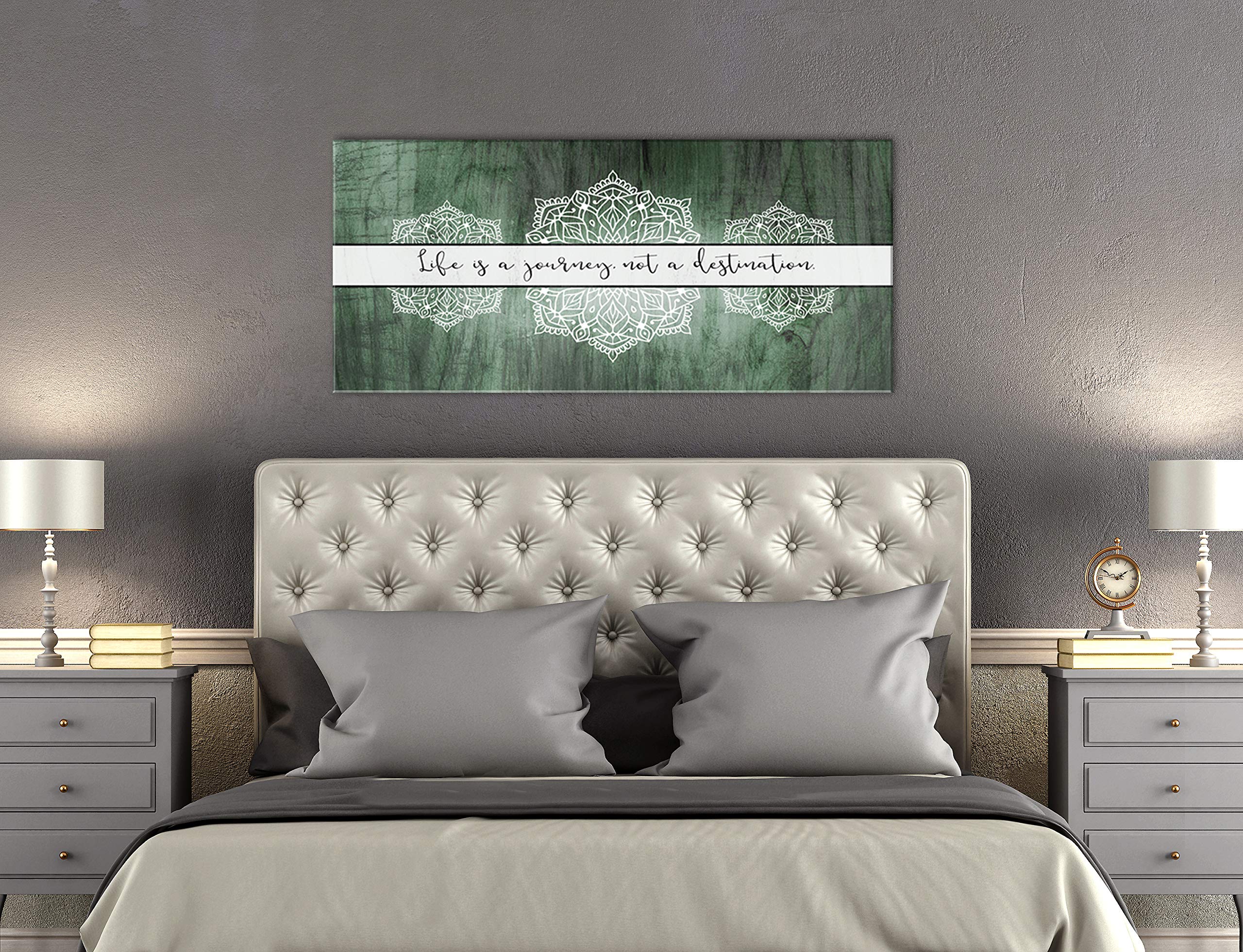 Boho Life Is A Journey Sign - Large Canvas Wall Art with Bohemian Floral Pattern - Modern Home Decor Framed Poster for Bedroom (Sage Green, 60x27) - Perfect for Bohemian Style Living Room, Bedroom & Office Decor