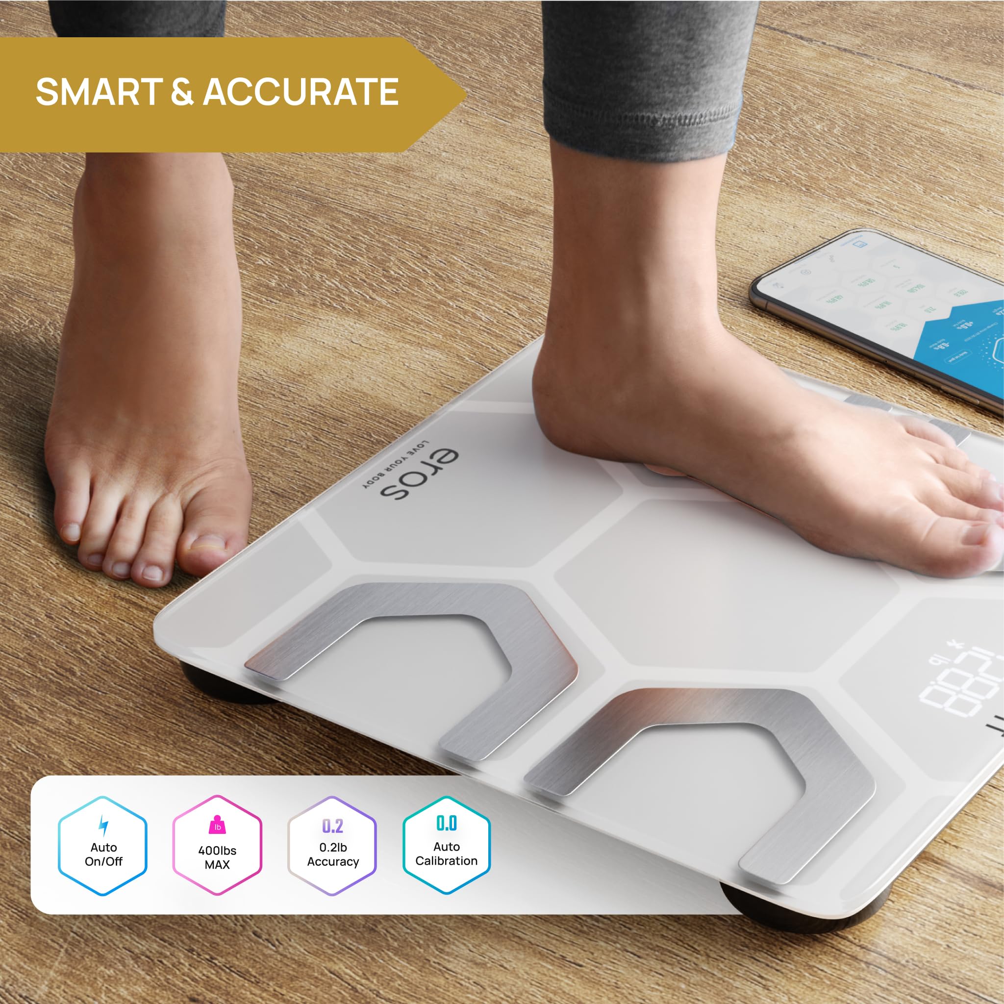 INEVIFIT EROS Bluetooth Smart Scale - Digital Body Fat & BMI Analyzer with Wireless App, Highly Accurate Bathroom Weight Scale for Health Tracking, 400 lbs Capacity, 11.8 x 11.8 Inches (White) - Perfect for Home Gym, Fitness Enthusiasts & Weight Loss Journeys