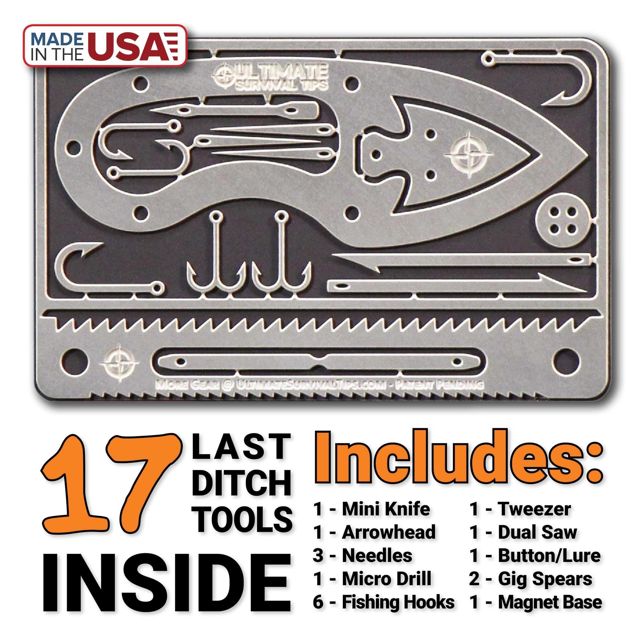 Original Tiny Survival Card - 17-in-1 Multitool Wallet Card with Knife | Made in USA | Compact EDC Gear for Outdoor Adventures, Camping & Emergency Preparedness | Perfect Gift for Survival Enthusiasts