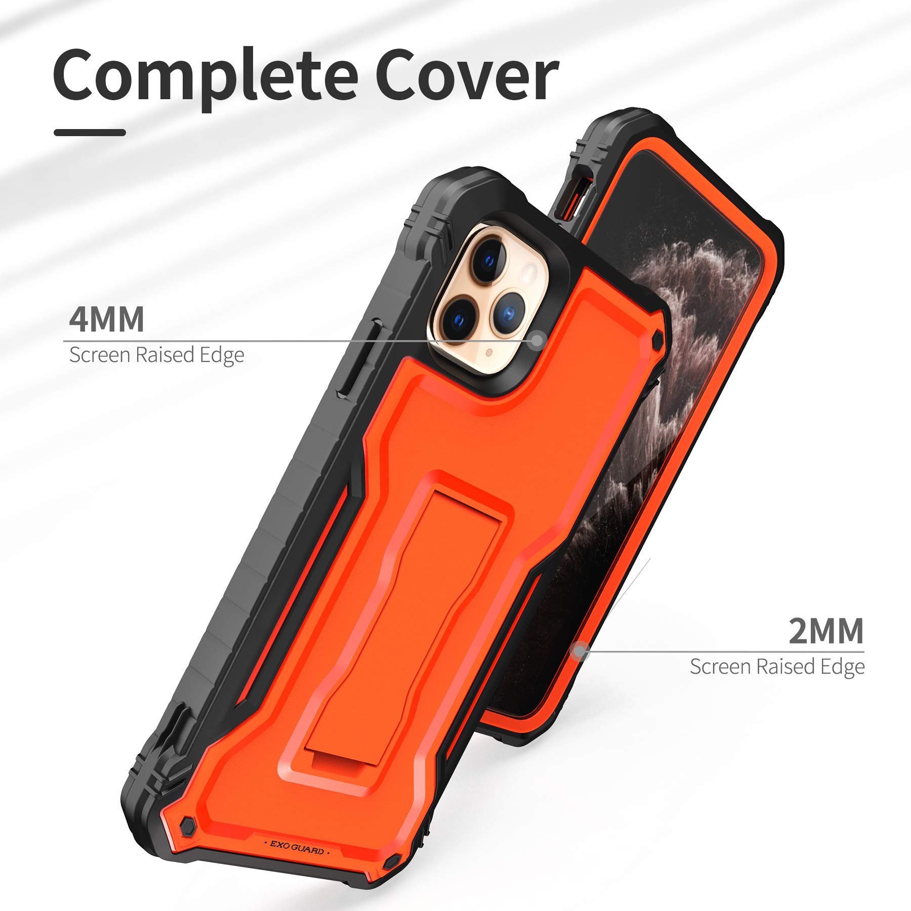 ExoGuard Shockproof Full-Body Case for iPhone 11 Pro Max - Rugged Protective Cover with Built-in Screen Protector & Kickstand (Orange) - Perfect for Outdoor Activities, Travel & Daily Protection