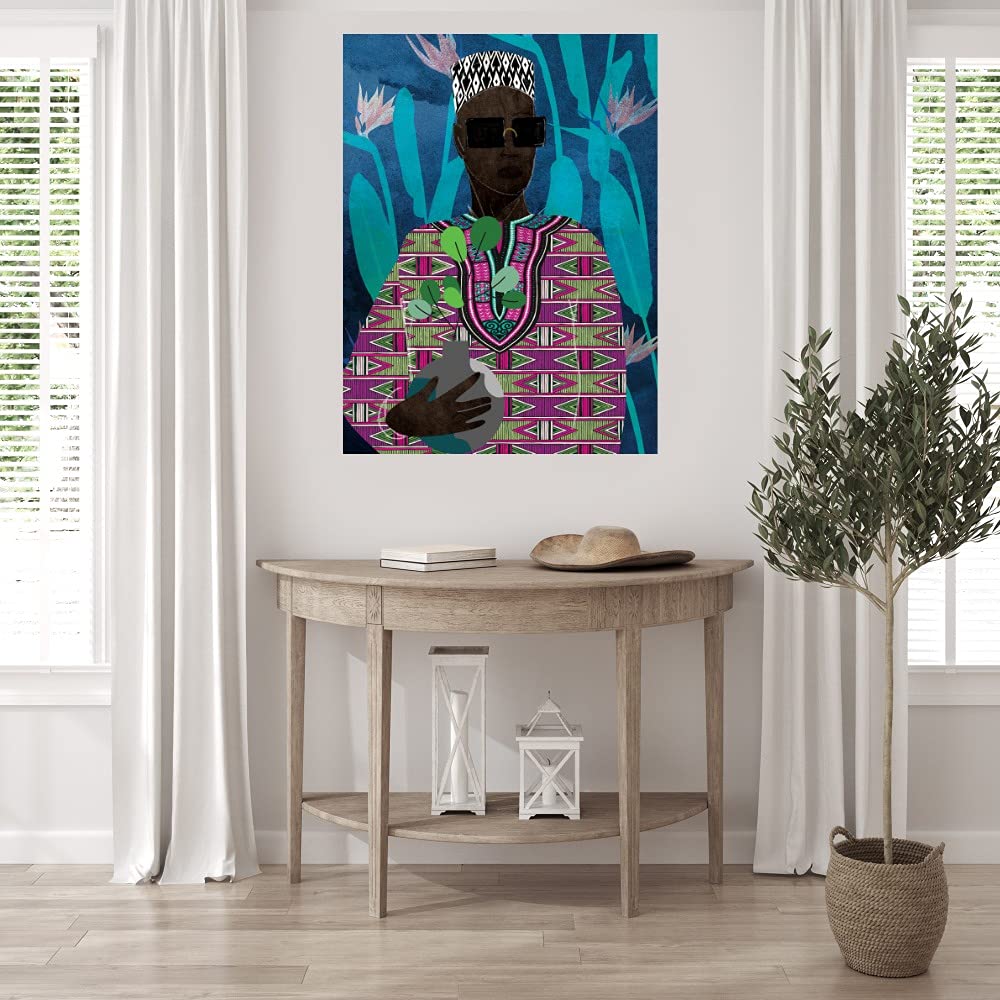 Premium Pop Art Canvas Wall Decor - King with Plant by Artist Nikki Chu - 24x32 Inch Ready to Hang Painting for Living Room, Bedroom, Office & More - Perfect for Modern Home Decor & Gift Giving