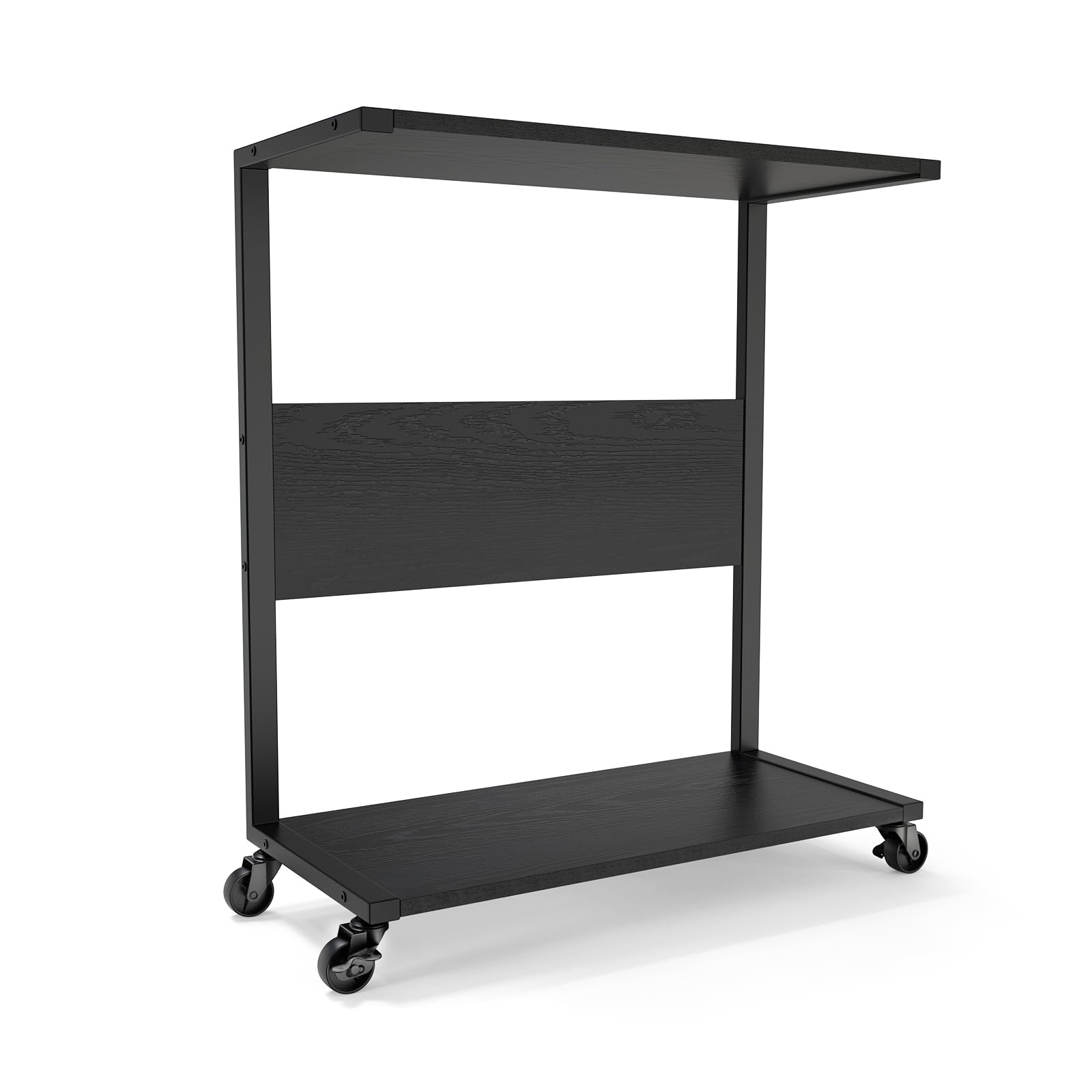 Computer Tower Stand with Wheels, Adjustable C-Shape CPU Holder for ATX Gaming PC & Laptop, Mobile Storage Cart for Home Office, Black - Ideal for Gaming Setup & Workspace Organization