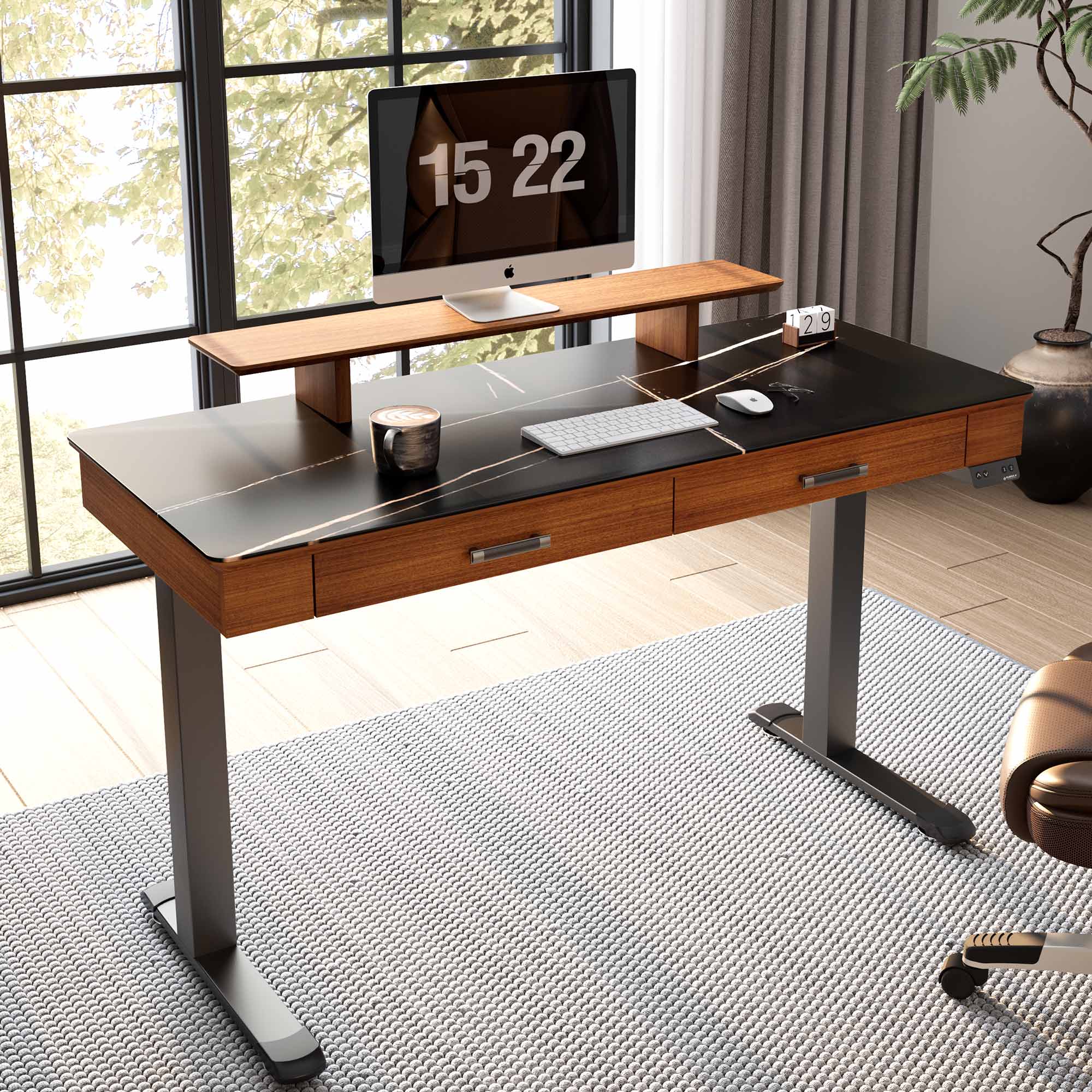 George Slate Standing Desk - 55x23 Inches Adjustable Height Ergonomic Workstation with Artificial Marble Desktop - Perfect for Home Office & Small Spaces