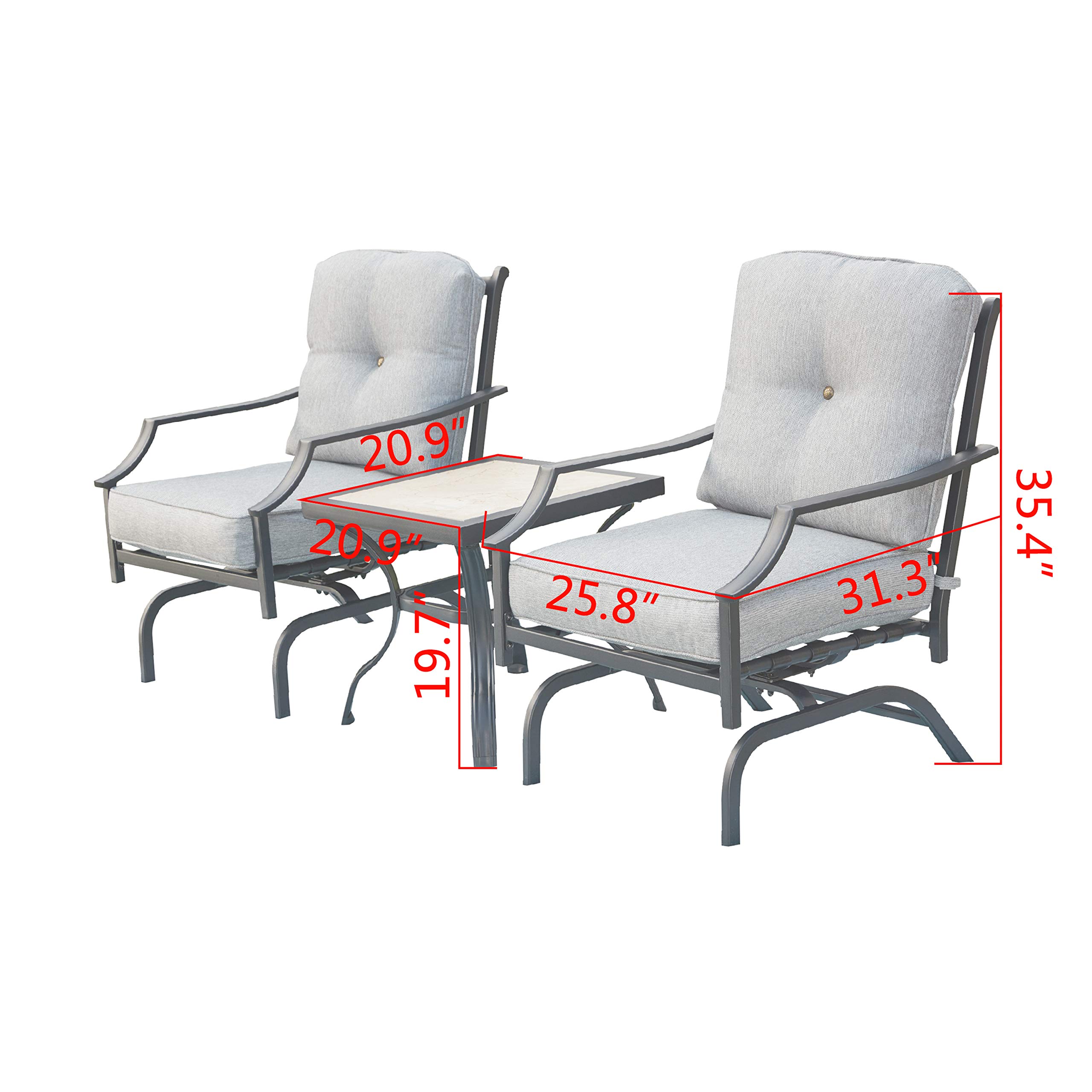 Outdoor Bistro Table Set with 2 Chairs & Coffee Table - Metal Patio Conversation Furniture for Garden, Balcony, Backyard (Grey) | Perfect for Small Spaces, Coffee Time & Outdoor Relaxation