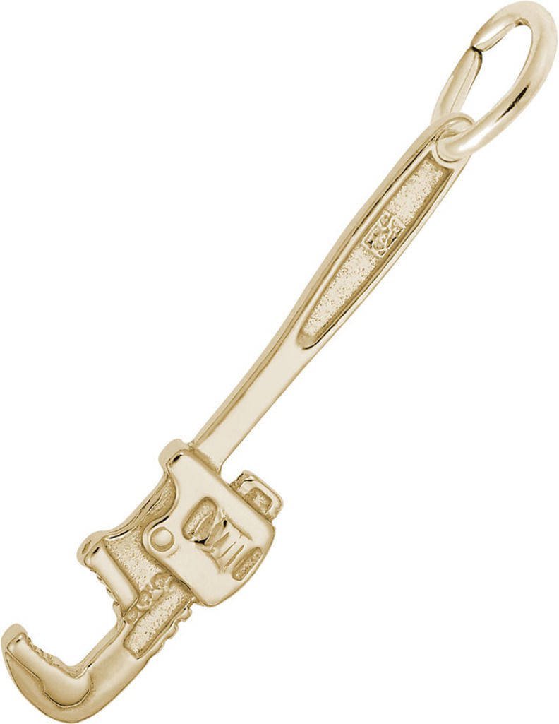 10K Yellow Gold Rembrandt Pipe Wrench Charm - Durable Metal Jewelry for DIY Enthusiasts & Plumbers - Perfect Gift for Handymen & Tool Lovers