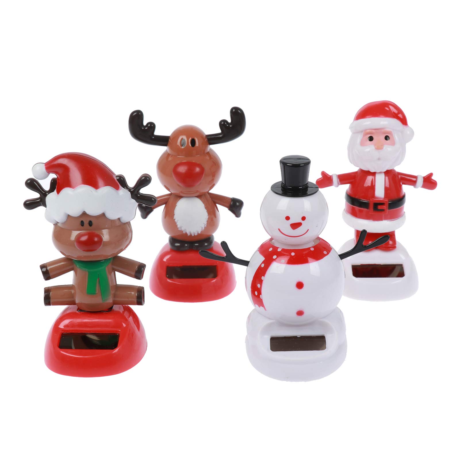 4 Pack Solar Dancing Snowman Toy - Cute Solar Powered Dancing Santa Claus, Swinging Elk & Cattle Flip Flap Animated Bobblehead Dancers - Window Sun Catcher, Car Dashboard Decor, Garden & Office Desk Ornament