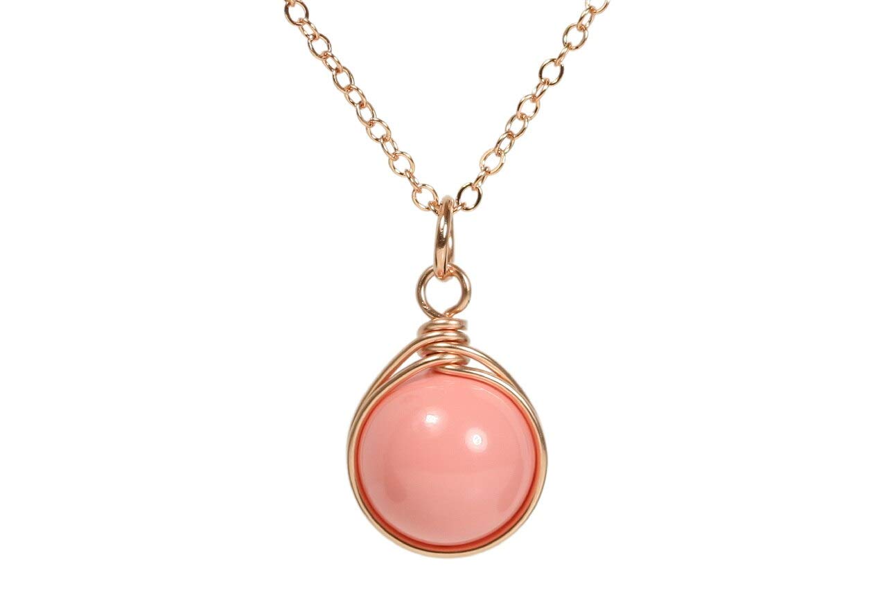 Rose Gold Pink Coral Pearl Necklace - Handmade Wire Wrapped Jewelry for Women, Gift for Her, Birthday, Anniversary, Wedding, Valentine's Day