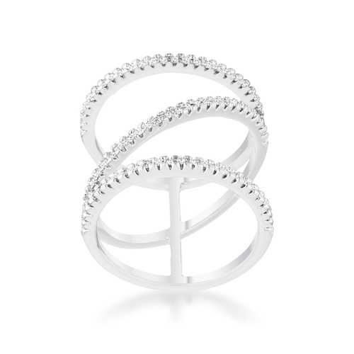 0.4ct Cubic Zirconia Rhodium Plated Wide Contemporary Ring for Women - Elegant Wedding, Engagement, Anniversary & Party Jewelry Gift