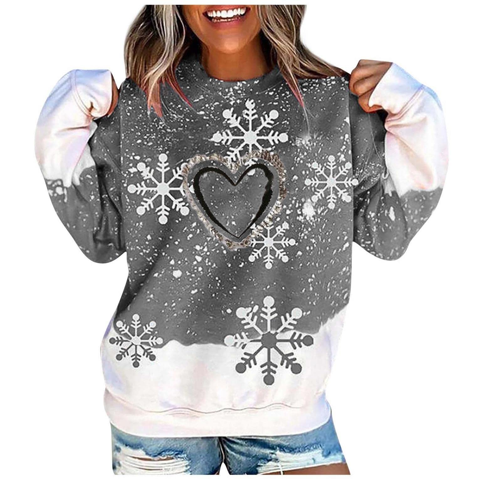 Women's Christmas Sweaters - Cozy Long Sleeve Holiday Pullover with Fashion Print | Loose Fit Winter Tops for Casual Wear, Office & Christmas Parties