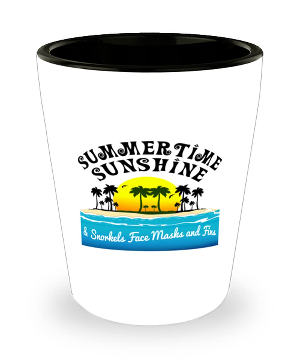 mmandiDESIGNS Summer Shot Glass - 1.5oz Ceramic Bar Drink Jigger with Sunshine & Snorkel Design - Perfect for Beach Parties, Poolside Cocktails & Summer Celebrations