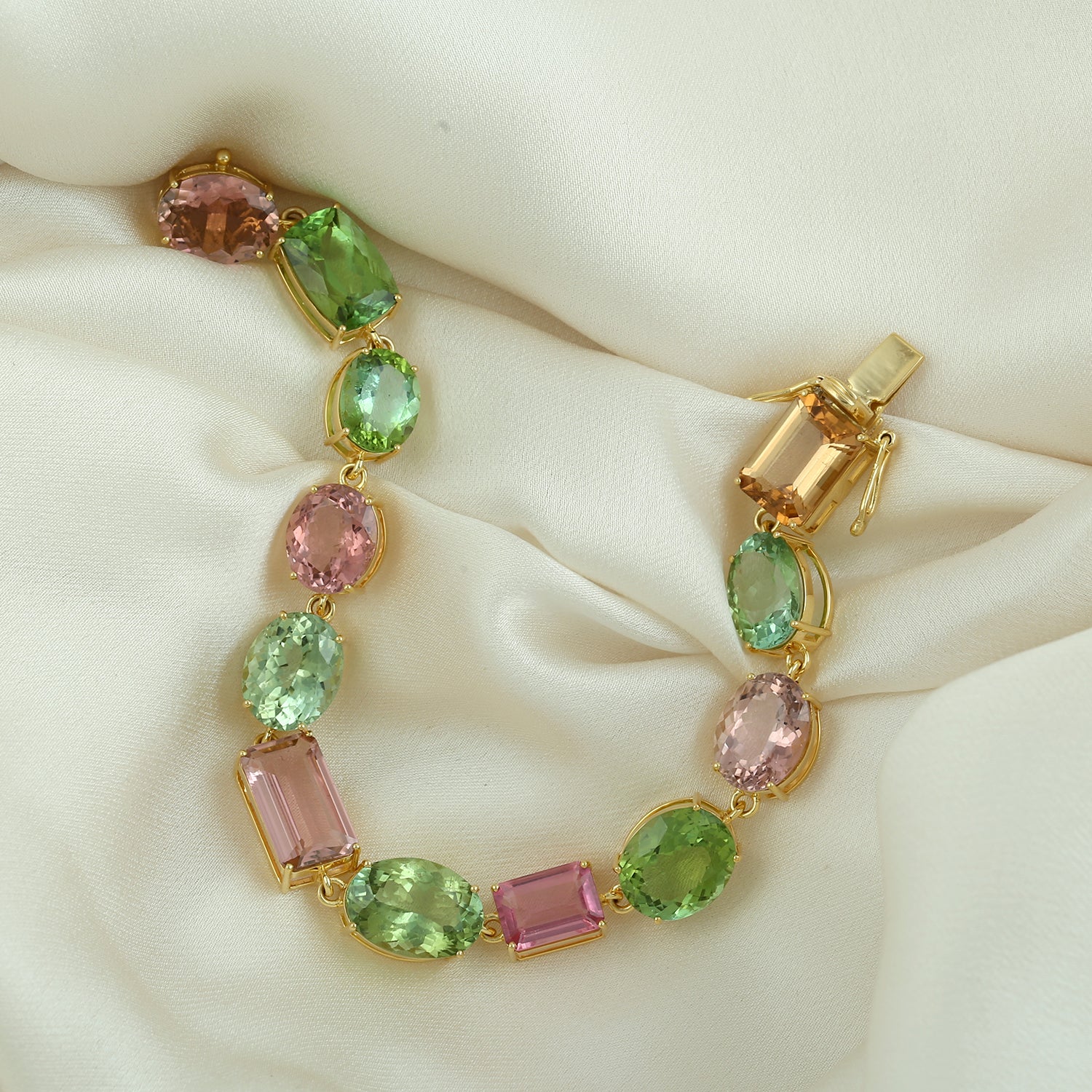 Faceted Tourmaline 18k Yellow Gold Chain Bracelet for Women | Elegant Jewelry Gift for Her | Perfect for Parties, Weddings & Special Occasions