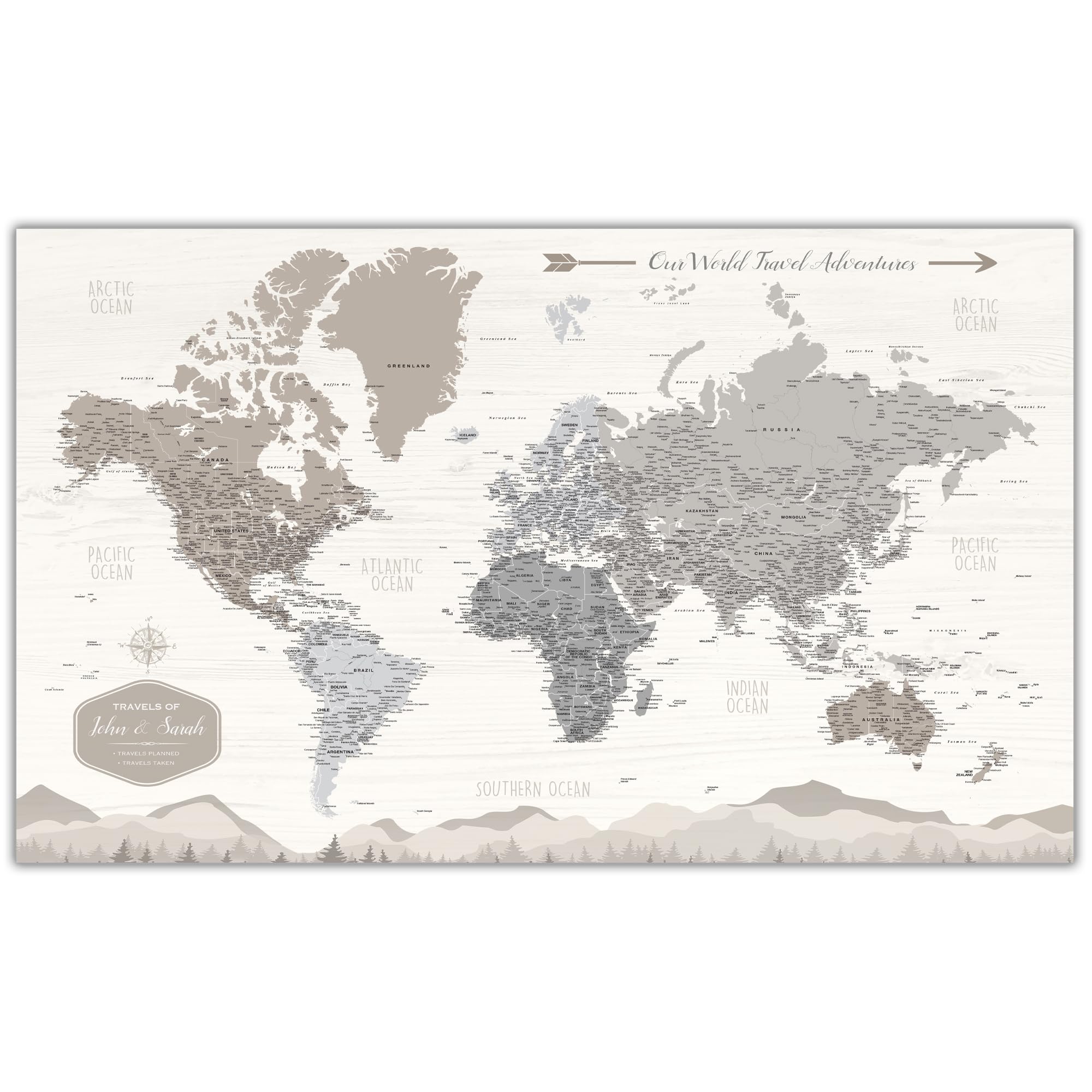 Personalized Farmhouse Push Pin World Map on Canvas - 3 Sizes with Travel Pins Included - Custom Travel Tracker for Home & Office Decor - Perfect Gift for Travel Lovers & Adventurers - Mark Your Journeys in Style
