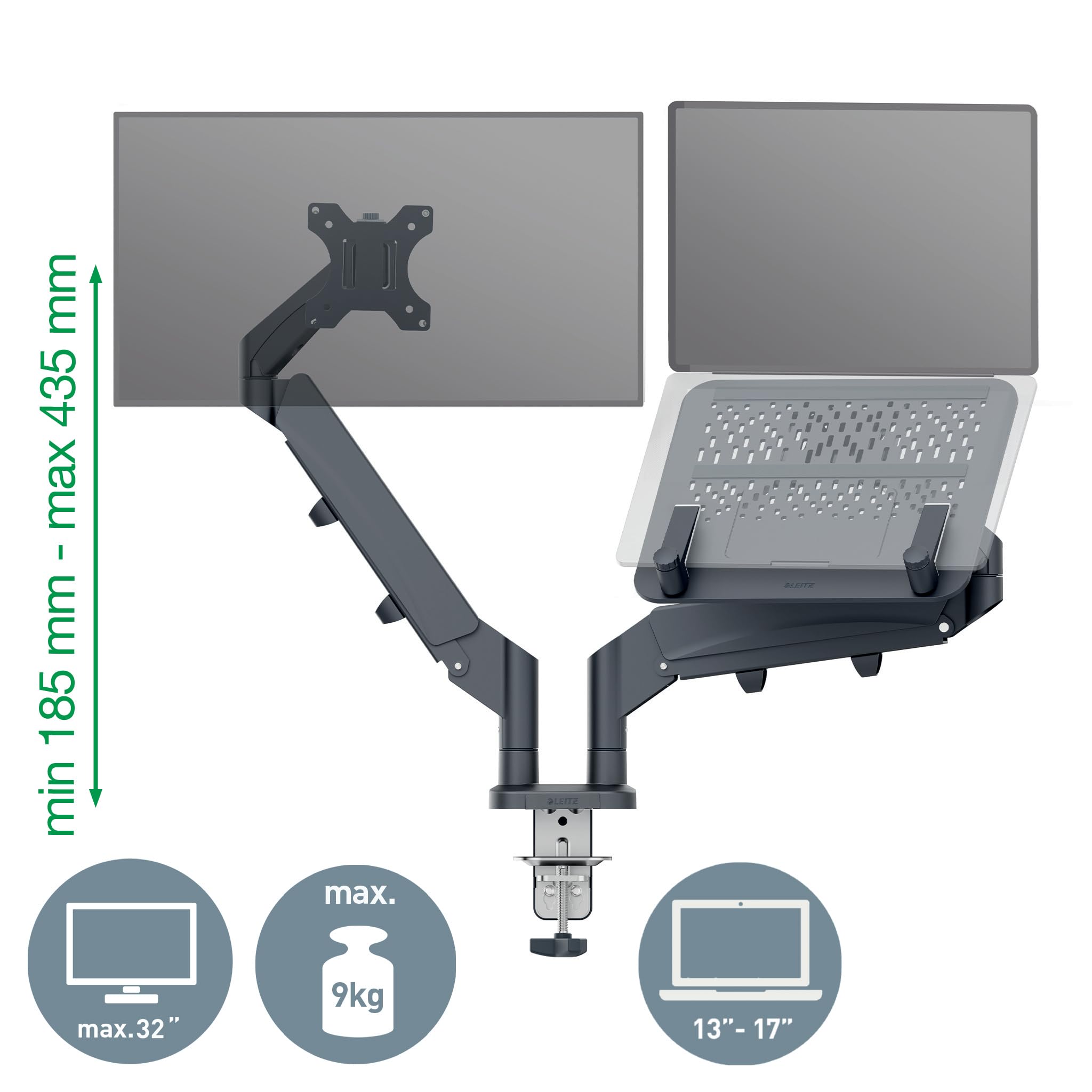 Leitz Ergo Space Saving Monitor and Laptop Arm - Adjustable Desk Mount Stand for 32