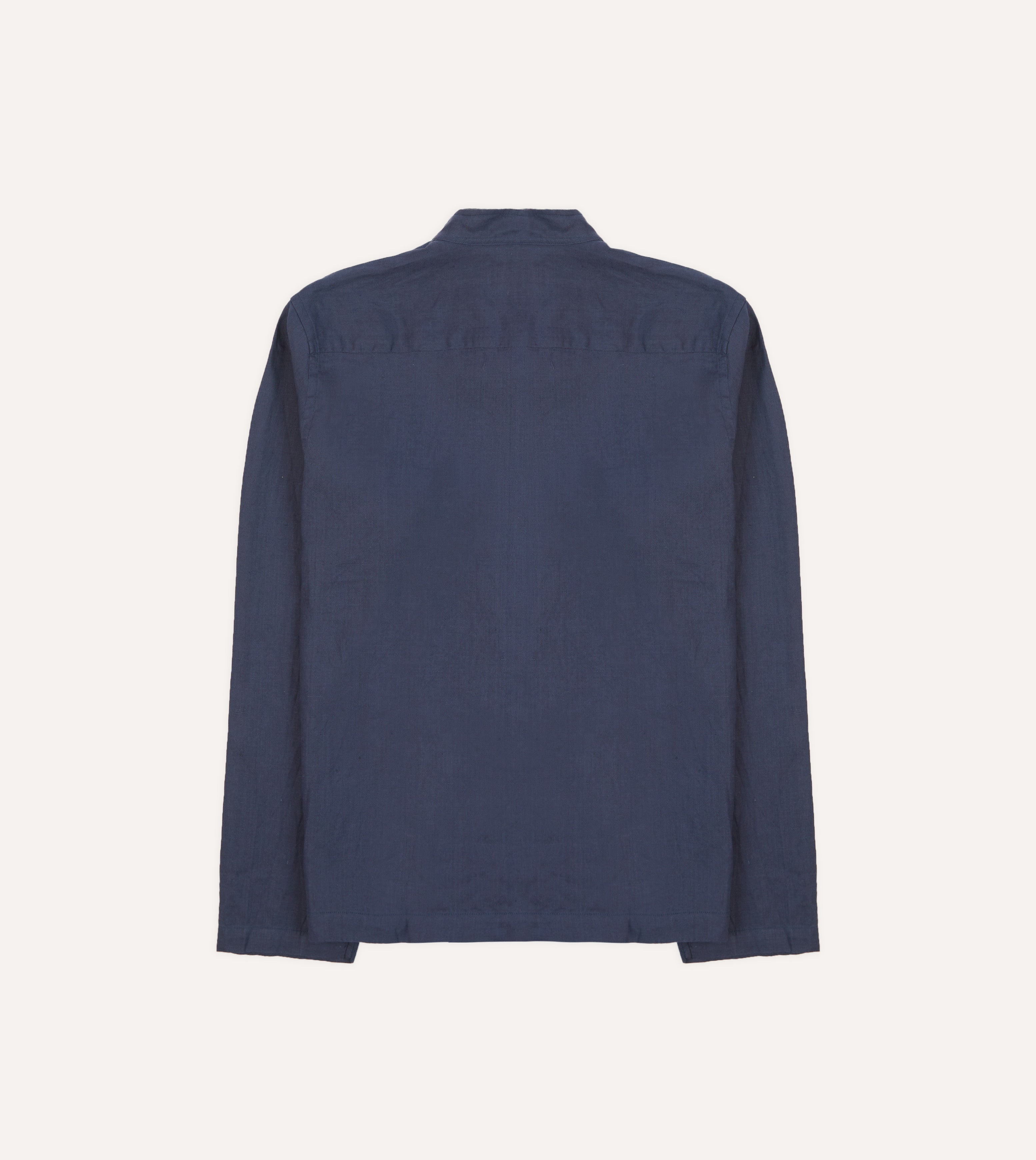 Navy Blue Linen Mandarin Collar Popover Shirt for Men | Casual Summer Breathable Button-Up Shirt | Perfect for Beach, Vacation & Outdoor Activities